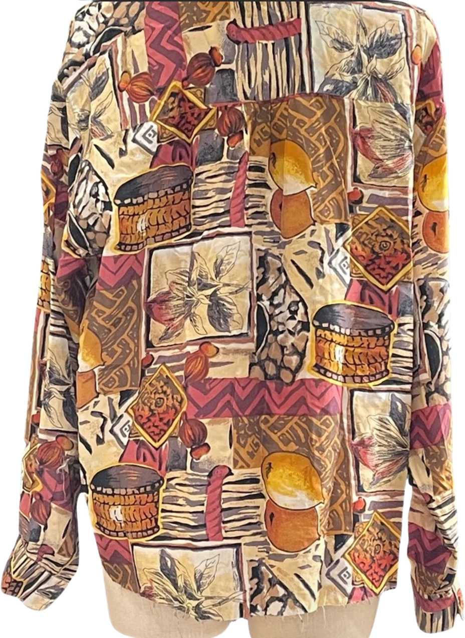 80s Silk Multi - Colored Long Sleeve Button Up Shirt By Avenue Silk - Image 2
