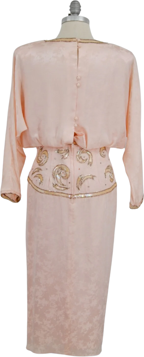 80s Silk Pink Sequins Beaded Dress By A.j. Bari - Image 2