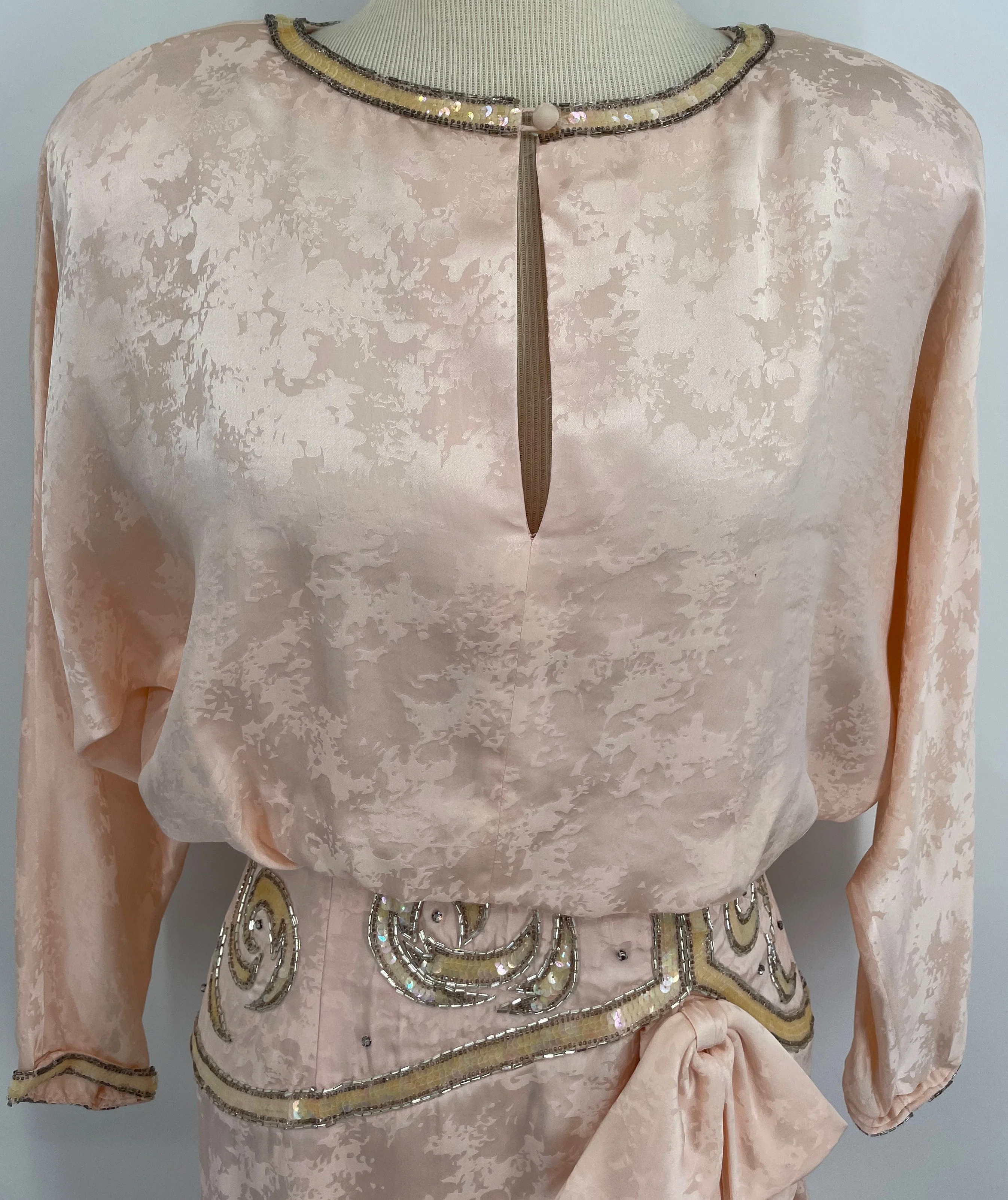80s Silk Pink Sequins Beaded Dress By A.j. Bari - Image 6