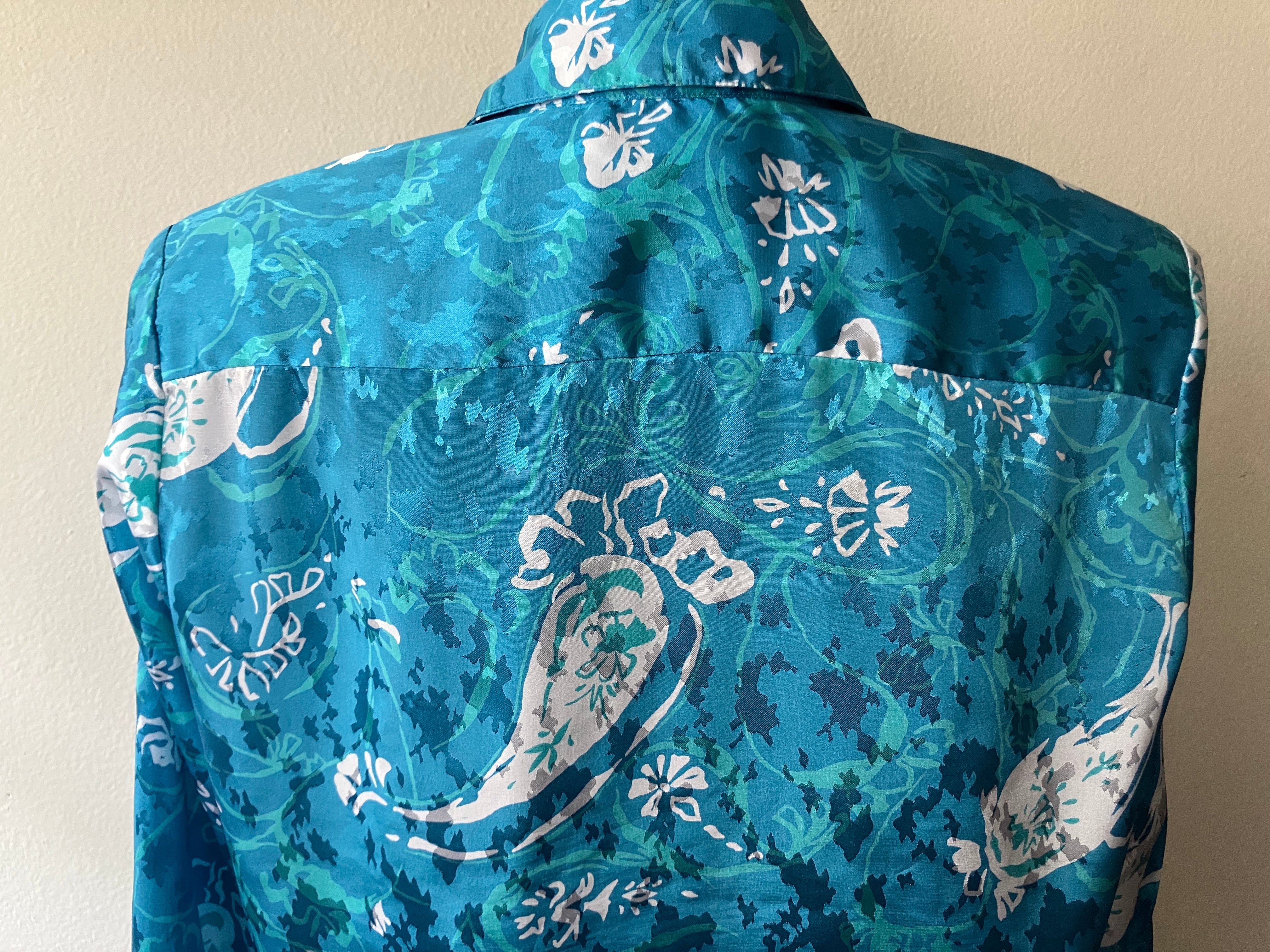 80s Silky Abstract Floral Print Blouse By Da-Rue of California - Image 5