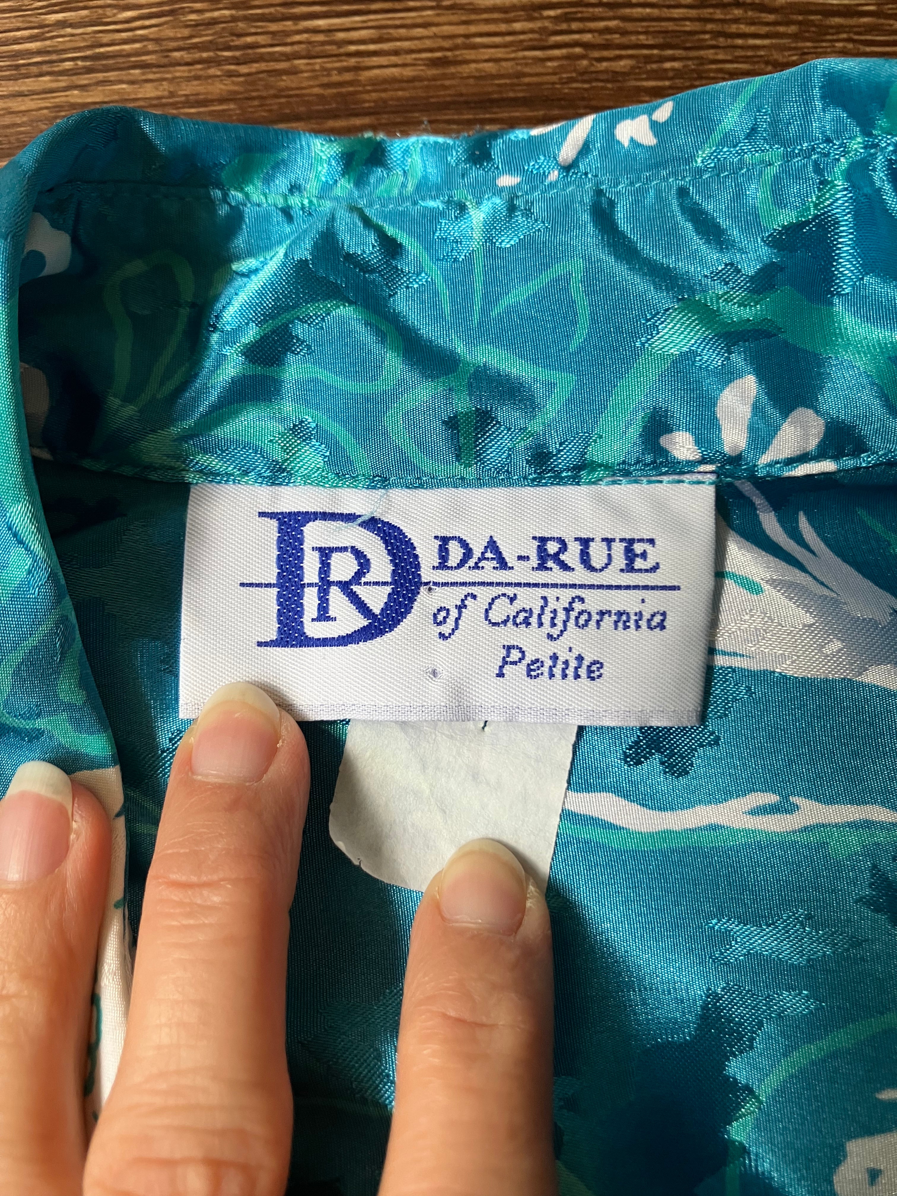 80s Silky Abstract Floral Print Blouse By Da-Rue of California - Image 8