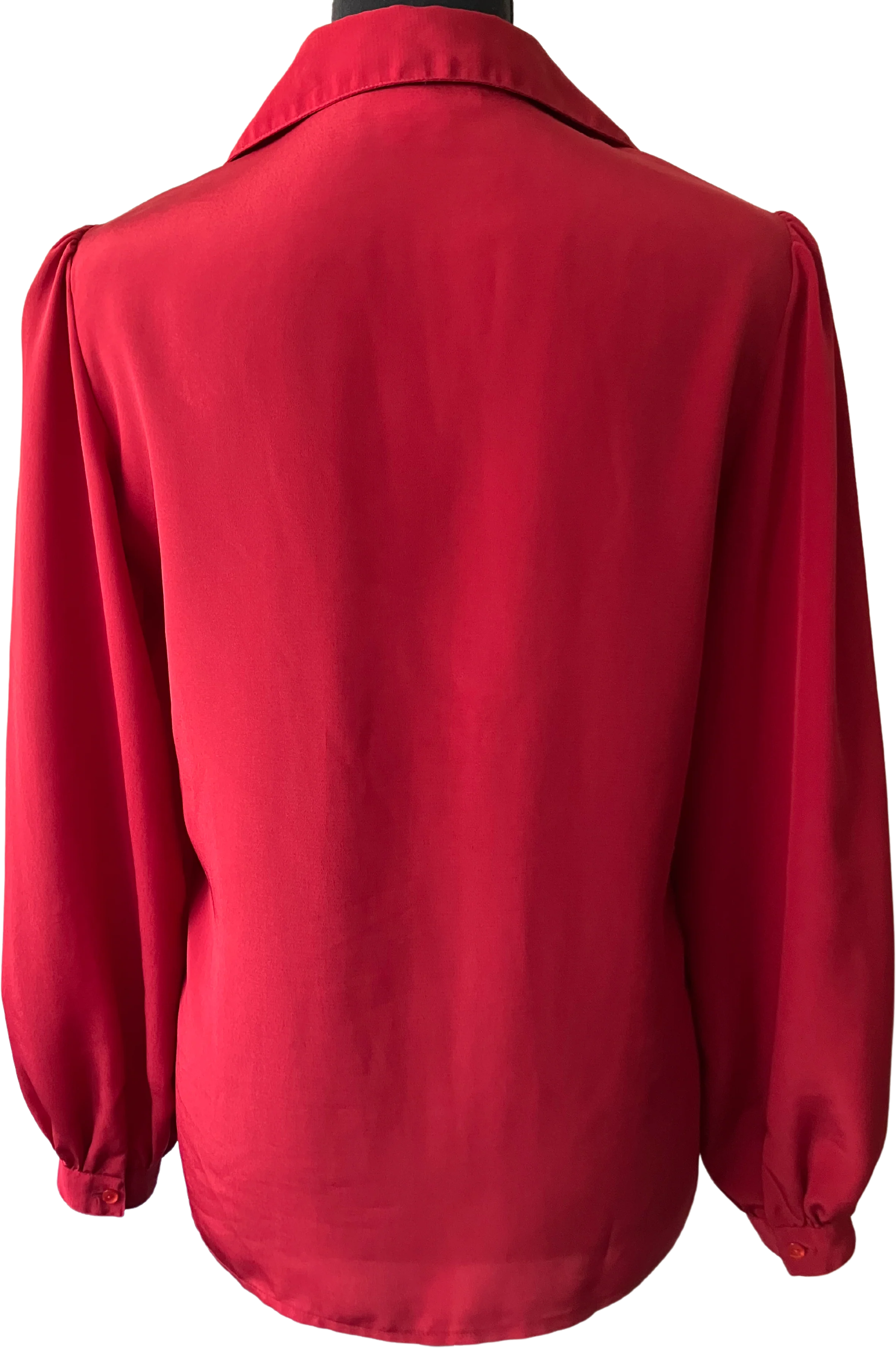 80s Silky Red Button Down Blouse With Front Pleats By David Matthew - Image 2