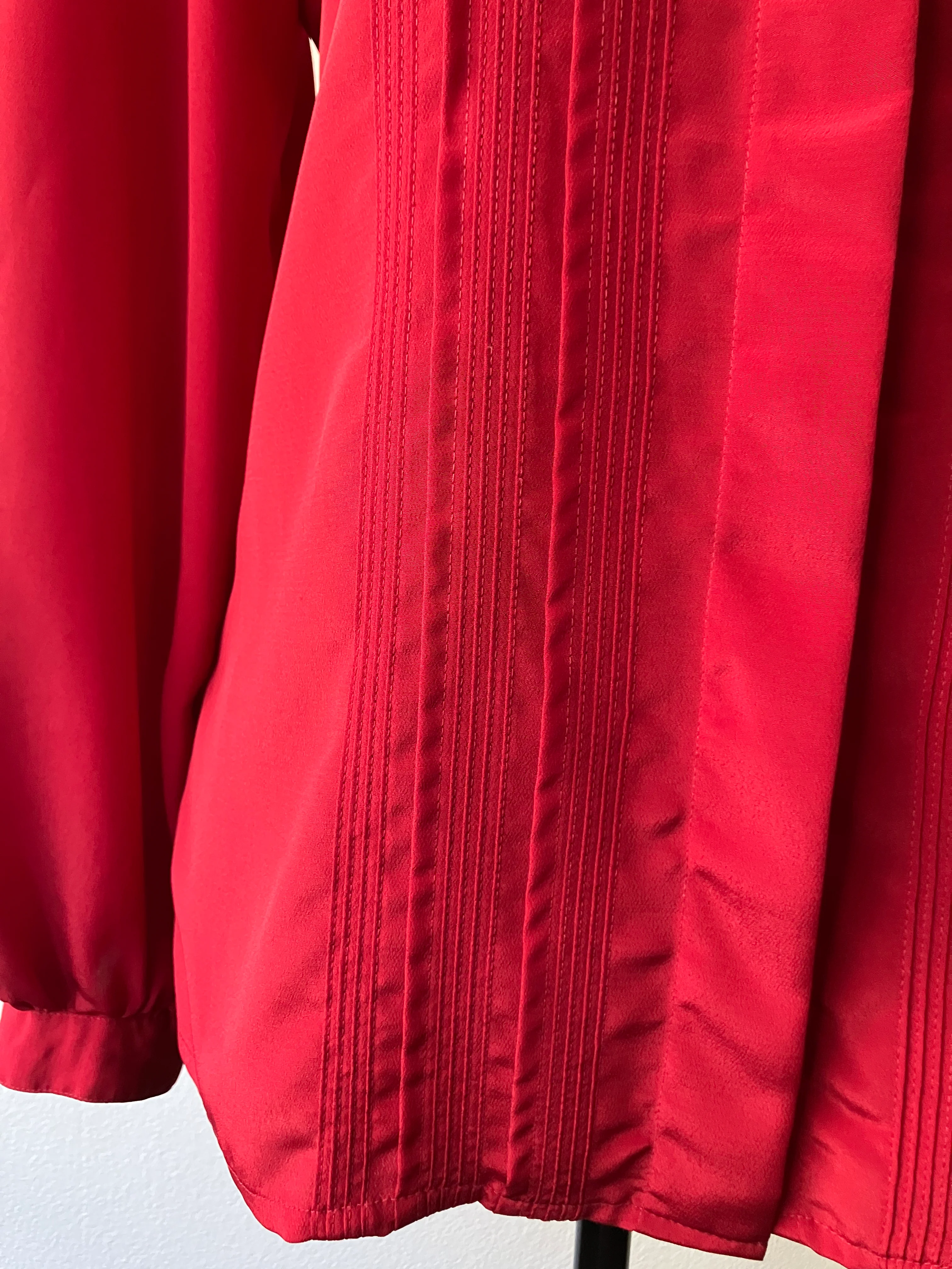 80s Silky Red Button Down Blouse With Front Pleats By David Matthew - Image 8