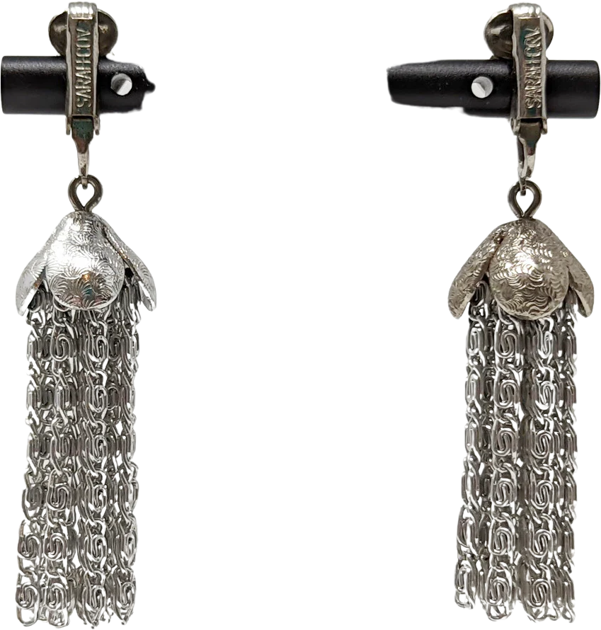 80s Silver Tone Tassel Dangle Clip On Earrings By Sarah Coventry - Image 2