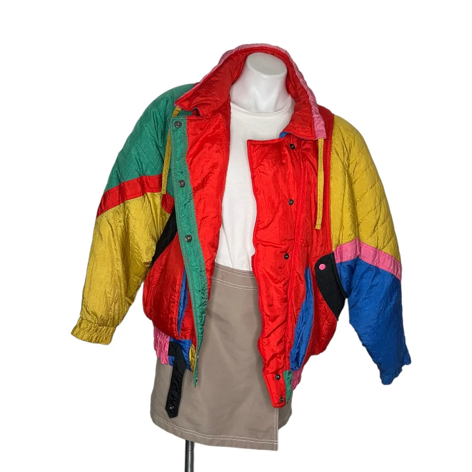 80s Ski Snow Puffer Jacket Colorblock Red Blue Green By Rafael - Image 3