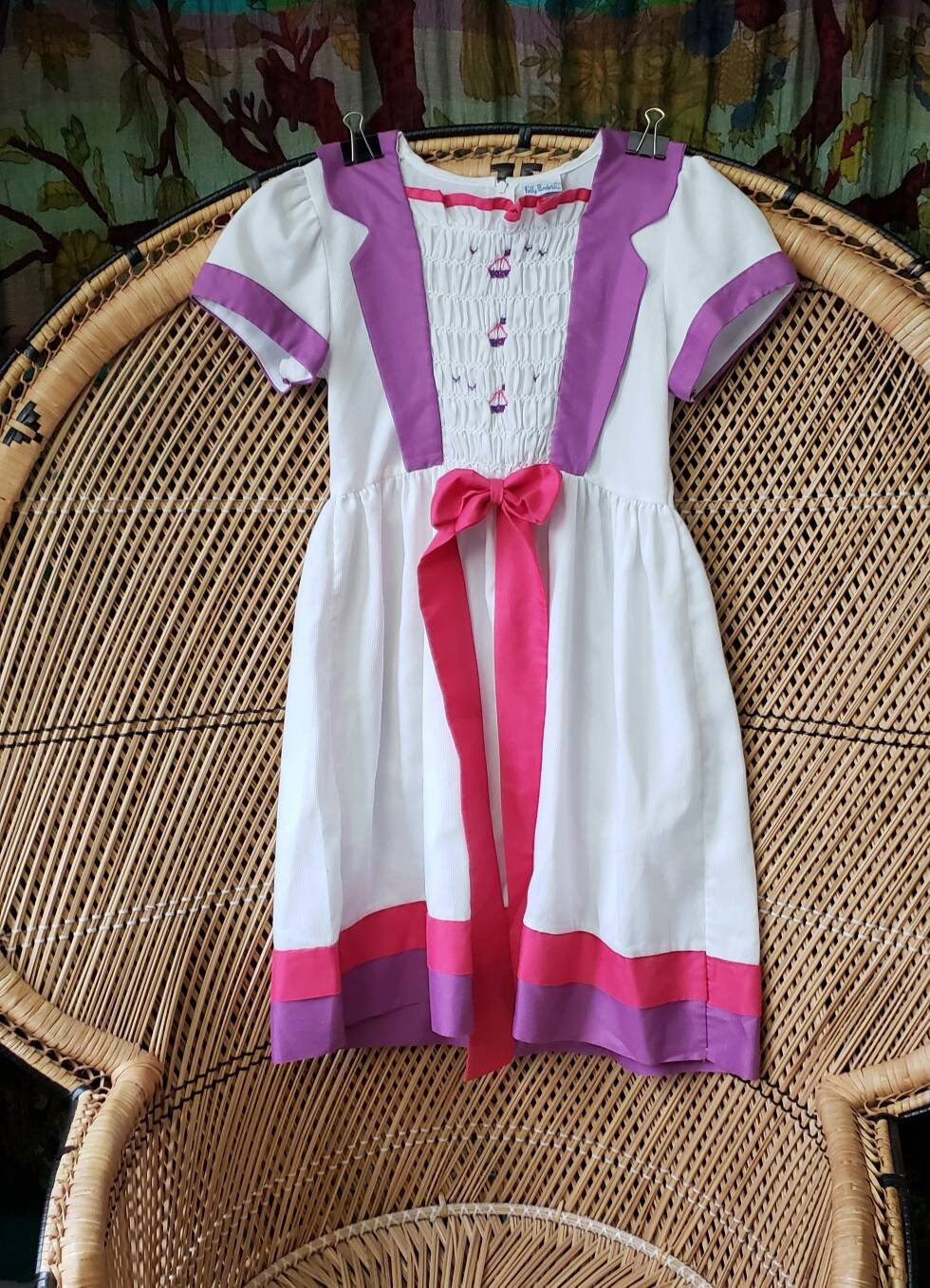80s Smocked Sailboat Dress Girls Size 10 by Polly Flinders - Image 3