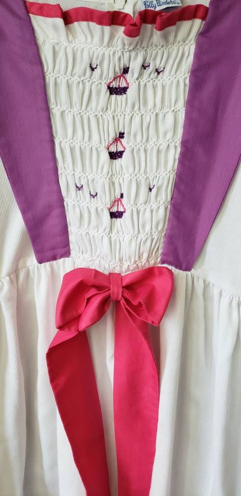 80s Smocked Sailboat Dress Girls Size 10 by Polly Flinders - Image 7
