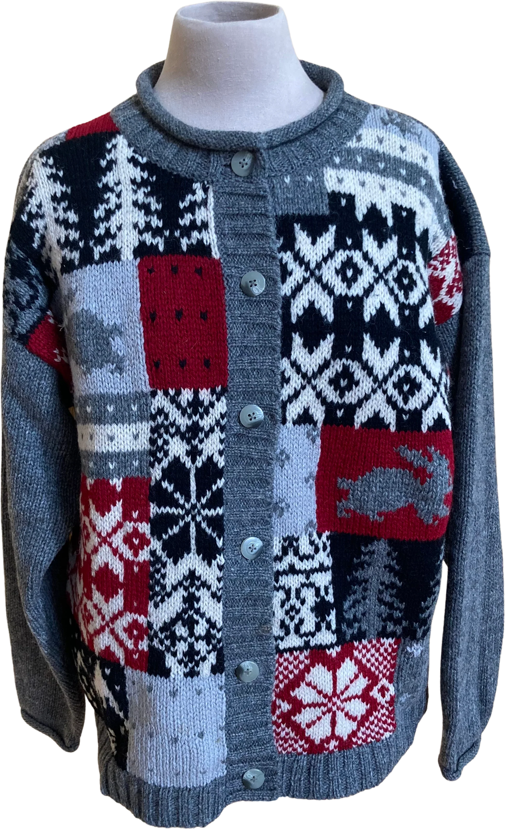 80s Snowflake And Bunny Cardigan By Eddie Bauer
