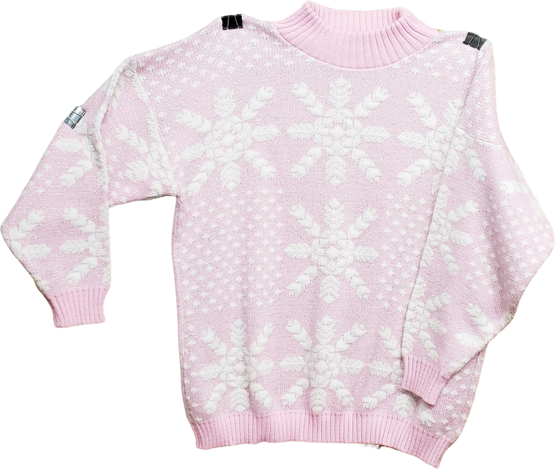 80s Sparkly Pink And White Snowflake Sweater By Spunky - Image 2