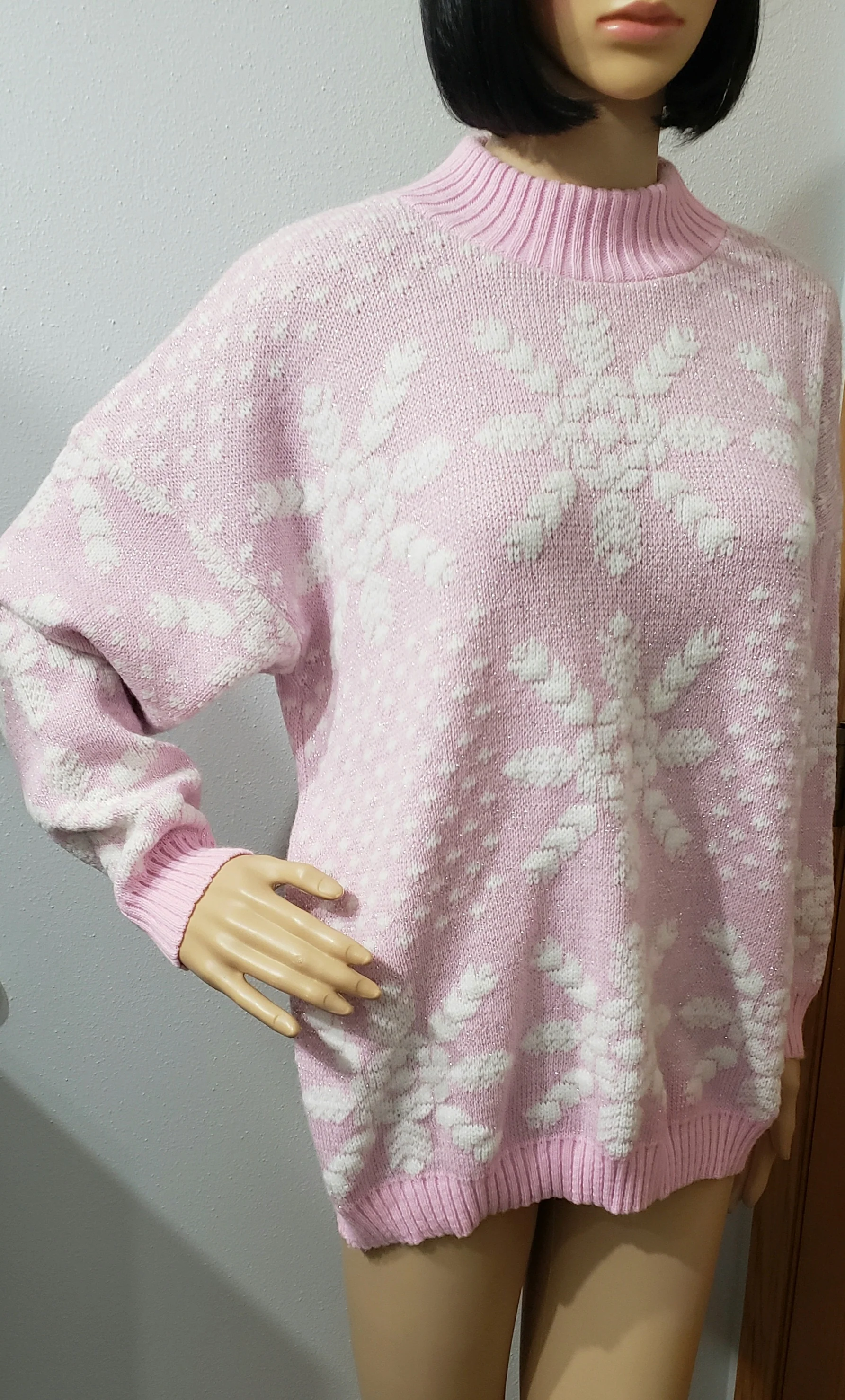 80s Sparkly Pink And White Snowflake Sweater By Spunky - Image 3