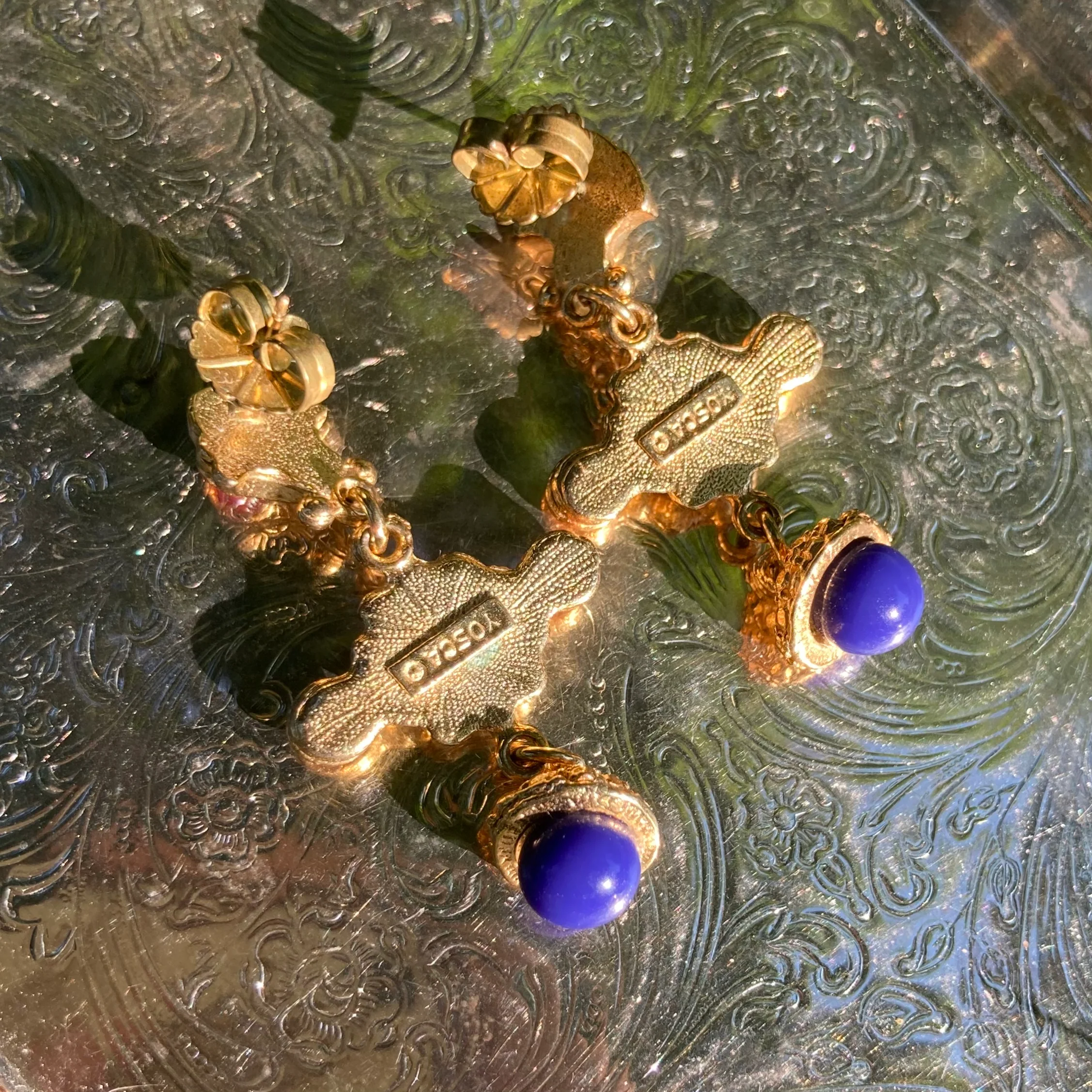 80s Statement Gold Tone Cross Stud Dangle Earrings By Gerard Yosca - Image 3