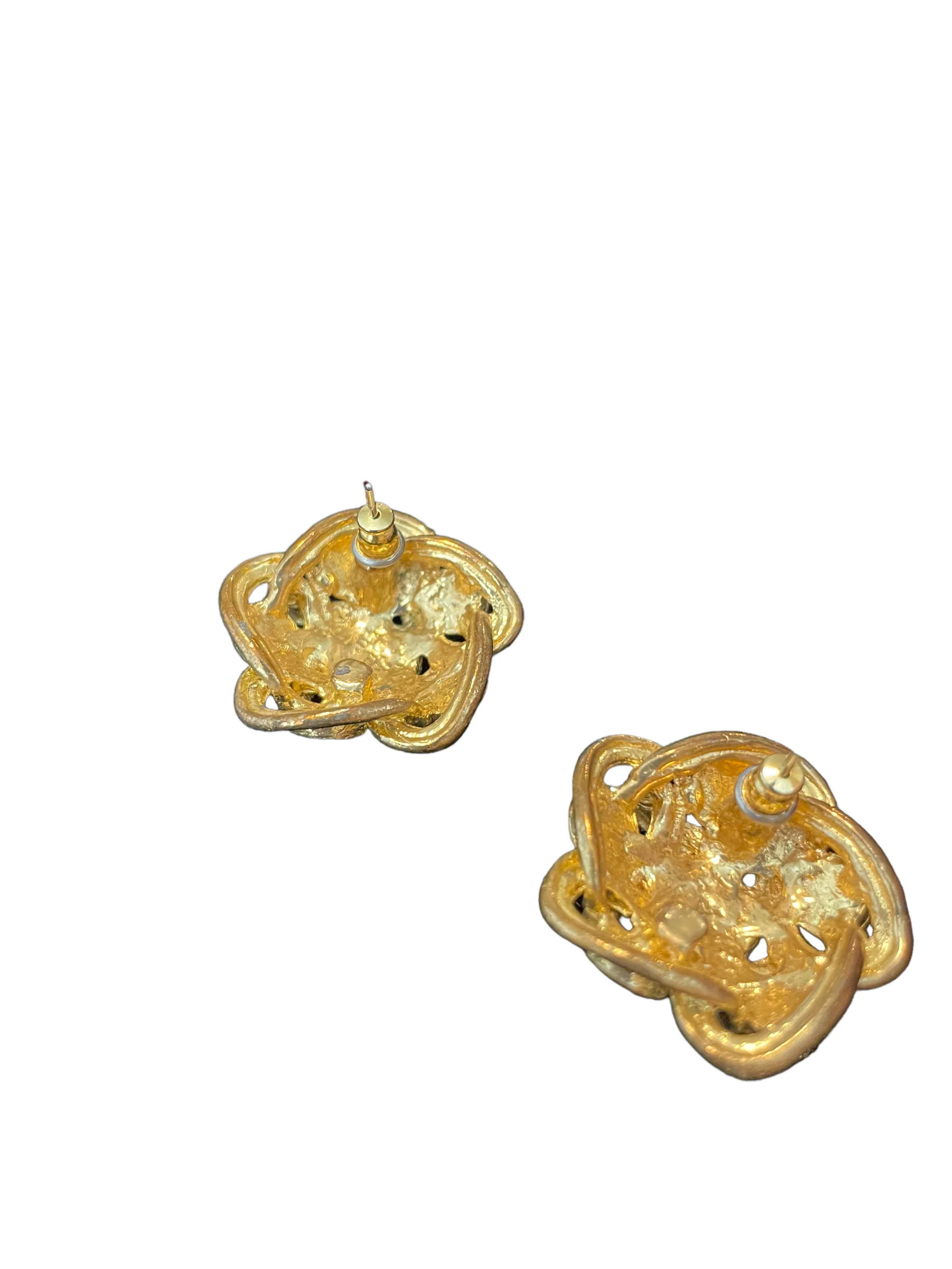 80s Statement Red Enamel Gold Infinity Knot Earrings - Image 10