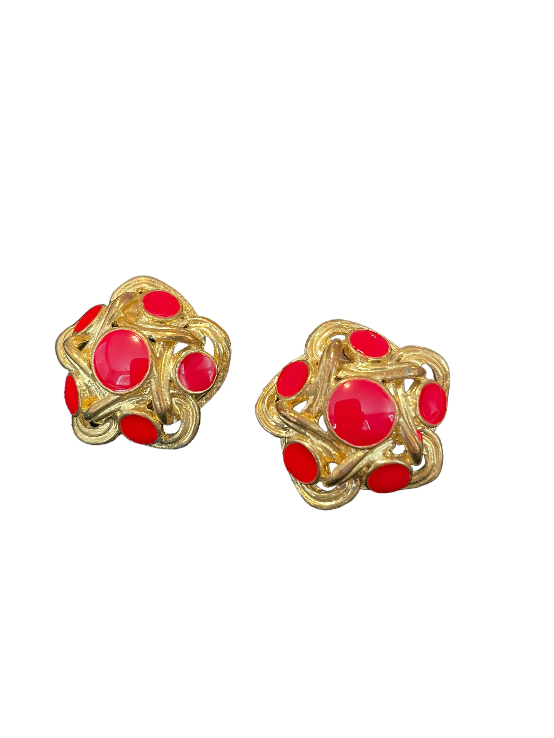 80s Statement Red Enamel Gold Infinity Knot Earrings - Image 6