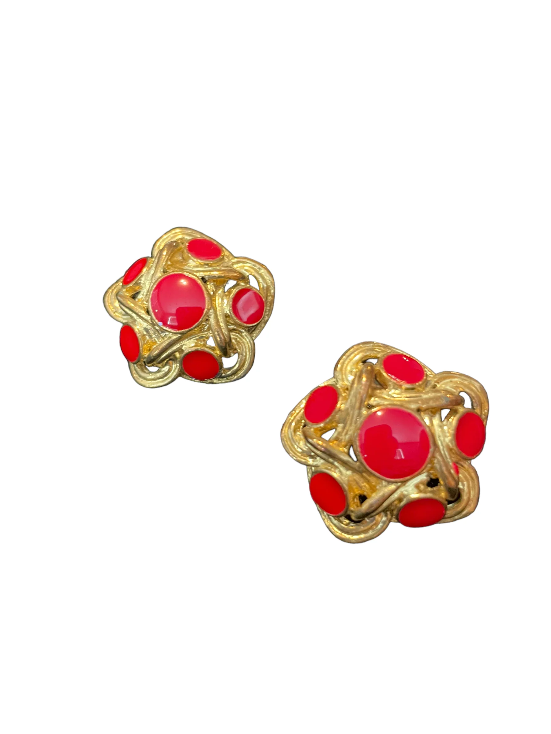 80s Statement Red Enamel Gold Infinity Knot Earrings - Image 8