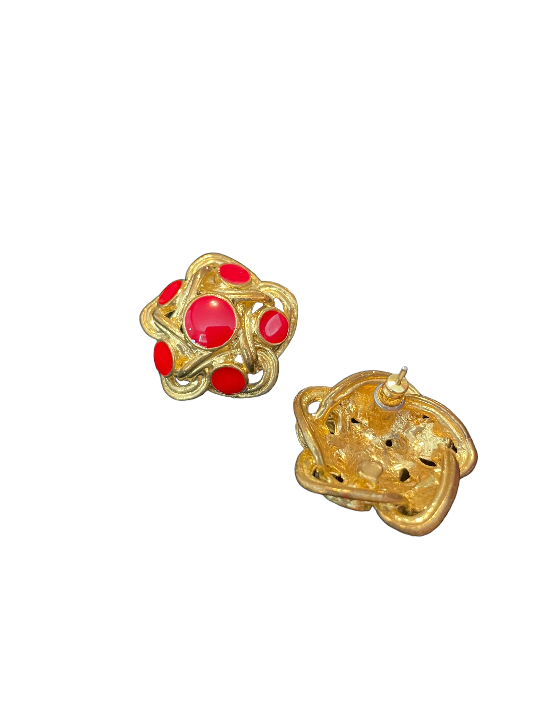 80s Statement Red Enamel Gold Infinity Knot Earrings - Image 9