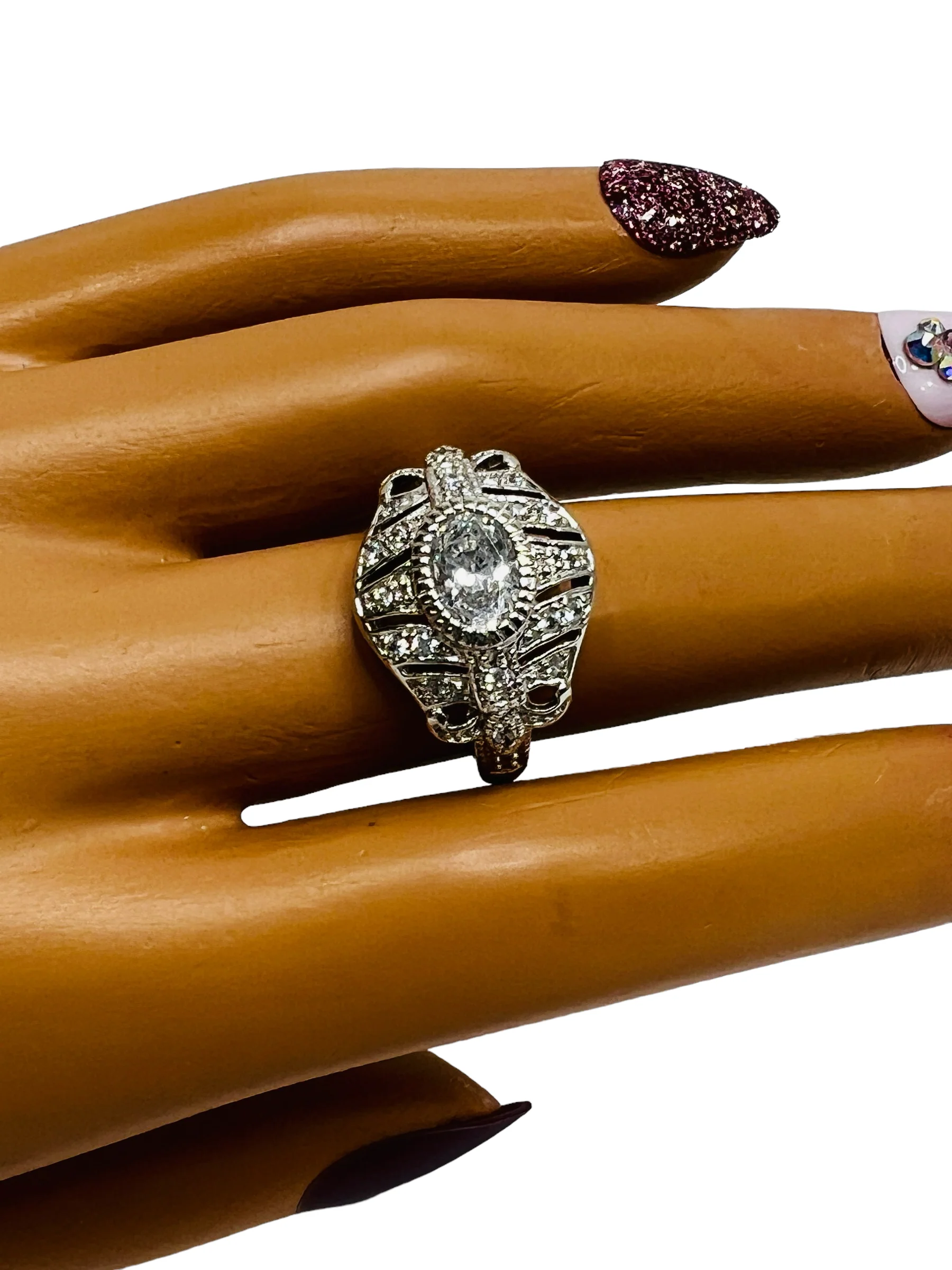 80s Sterling Silver Statement Ring Cz Gems Size 9 By Ross Simons - Image 3