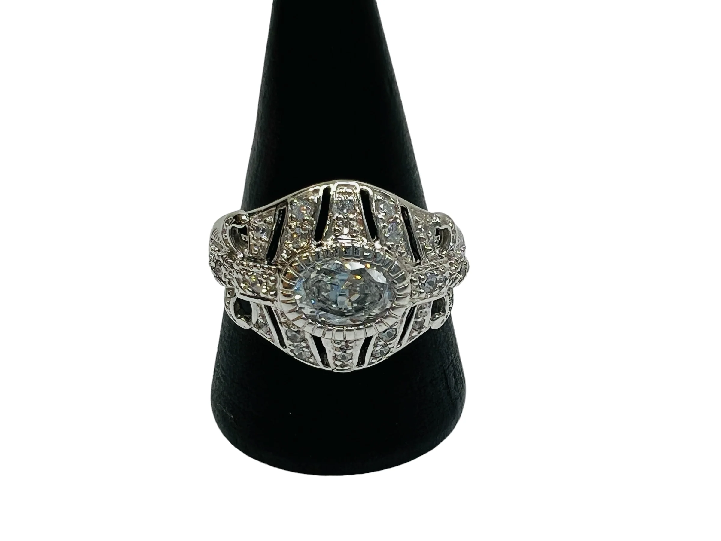 80s Sterling Silver Statement Ring Cz Gems Size 9 By Ross Simons - Image 4