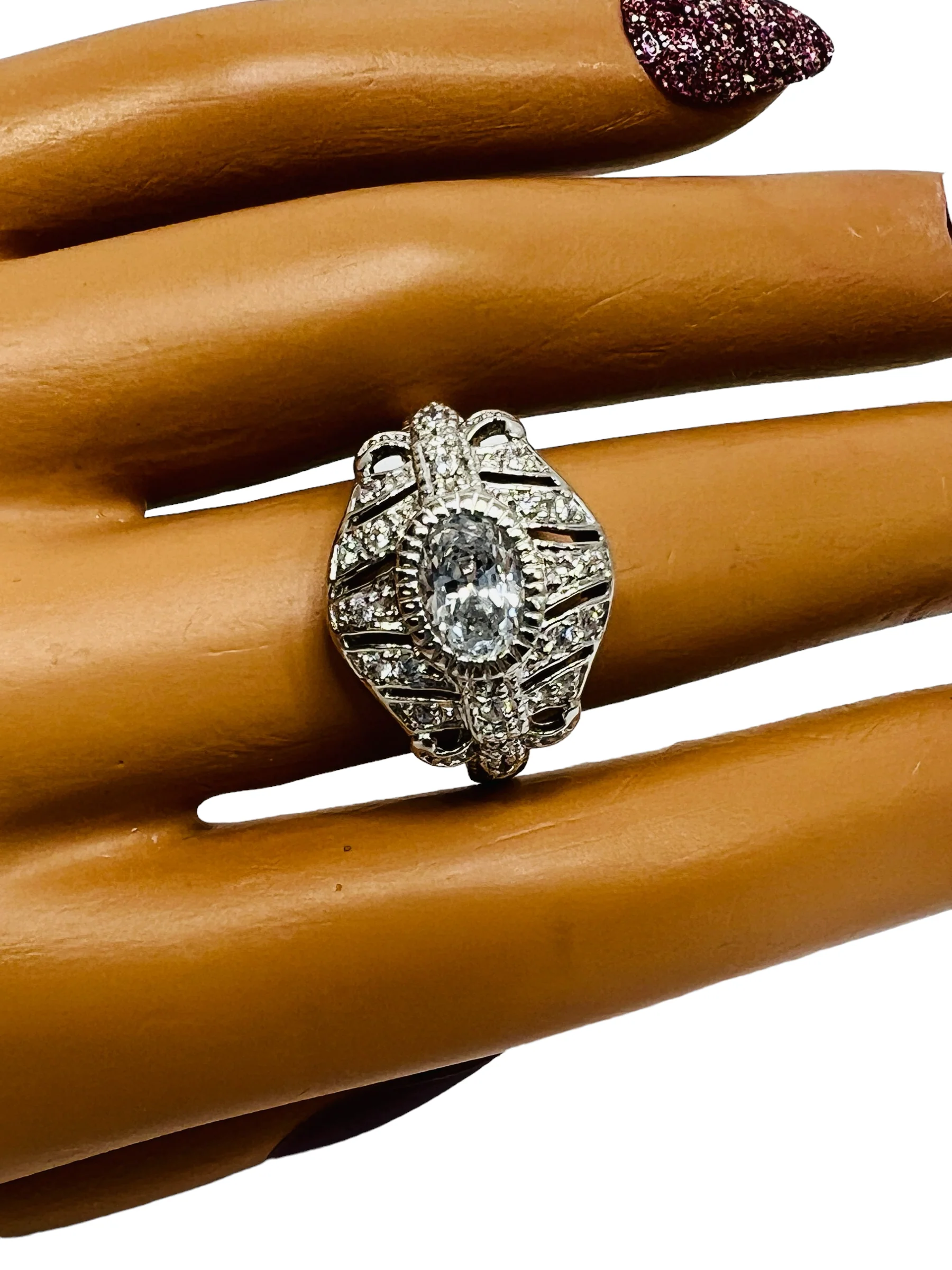 80s Sterling Silver Statement Ring Cz Gems Size 9 By Ross Simons - Image 7