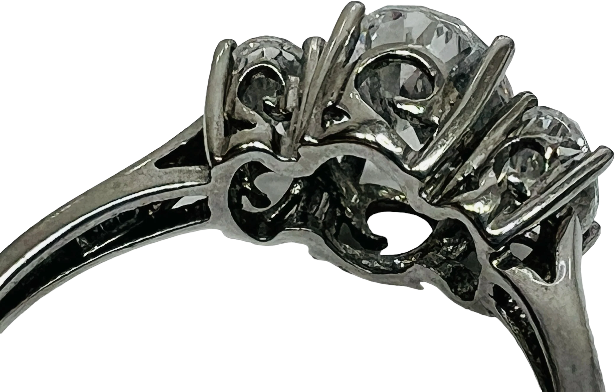 80s Sterling Silver Three Stone Ring Cz Gems Size 9 By Ross Simons - Image 2