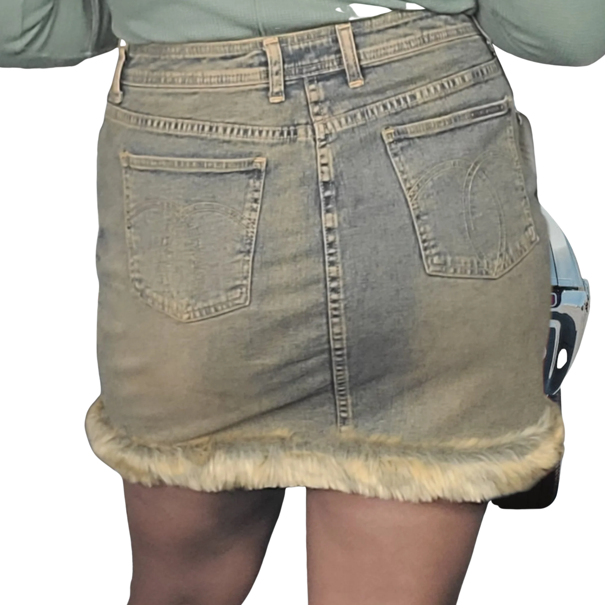 80s Stonewash Denim Mini Skirt With Fur Hem By Jordache - Image 2
