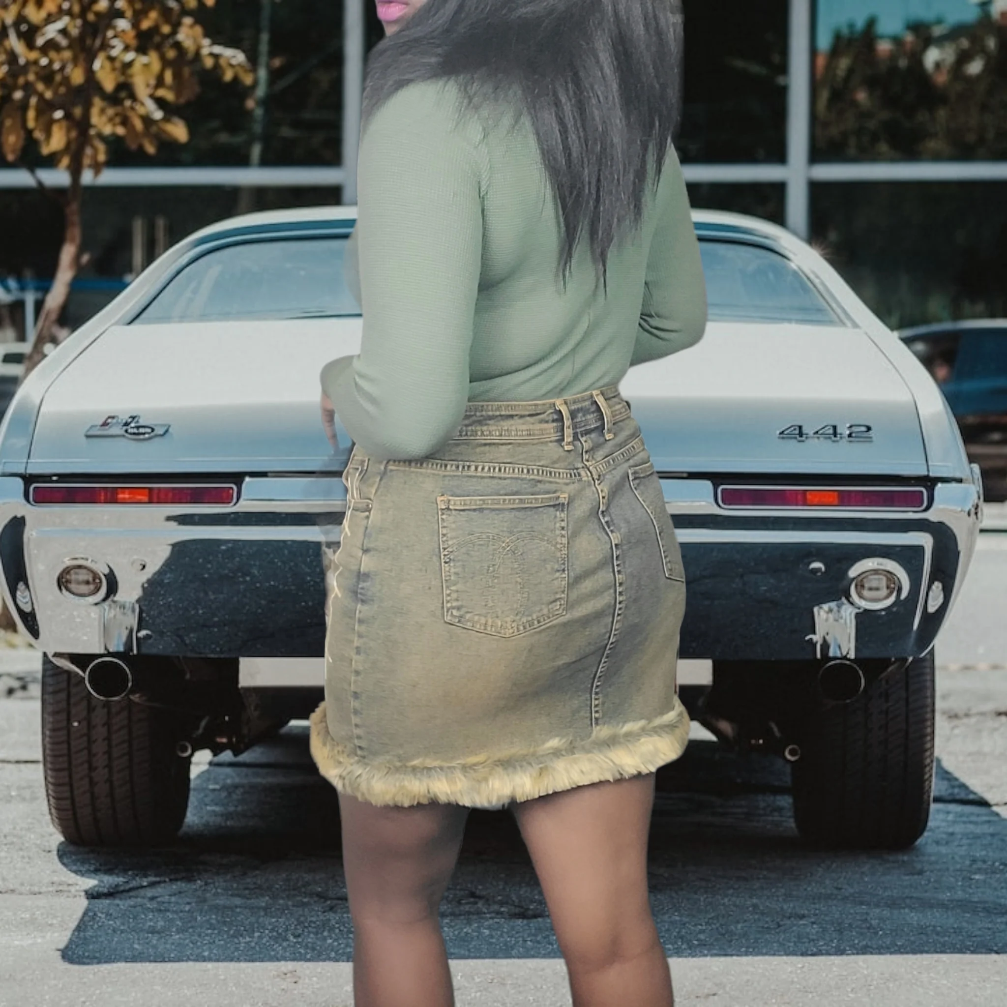 80s Stonewash Denim Mini Skirt With Fur Hem By Jordache - Image 4