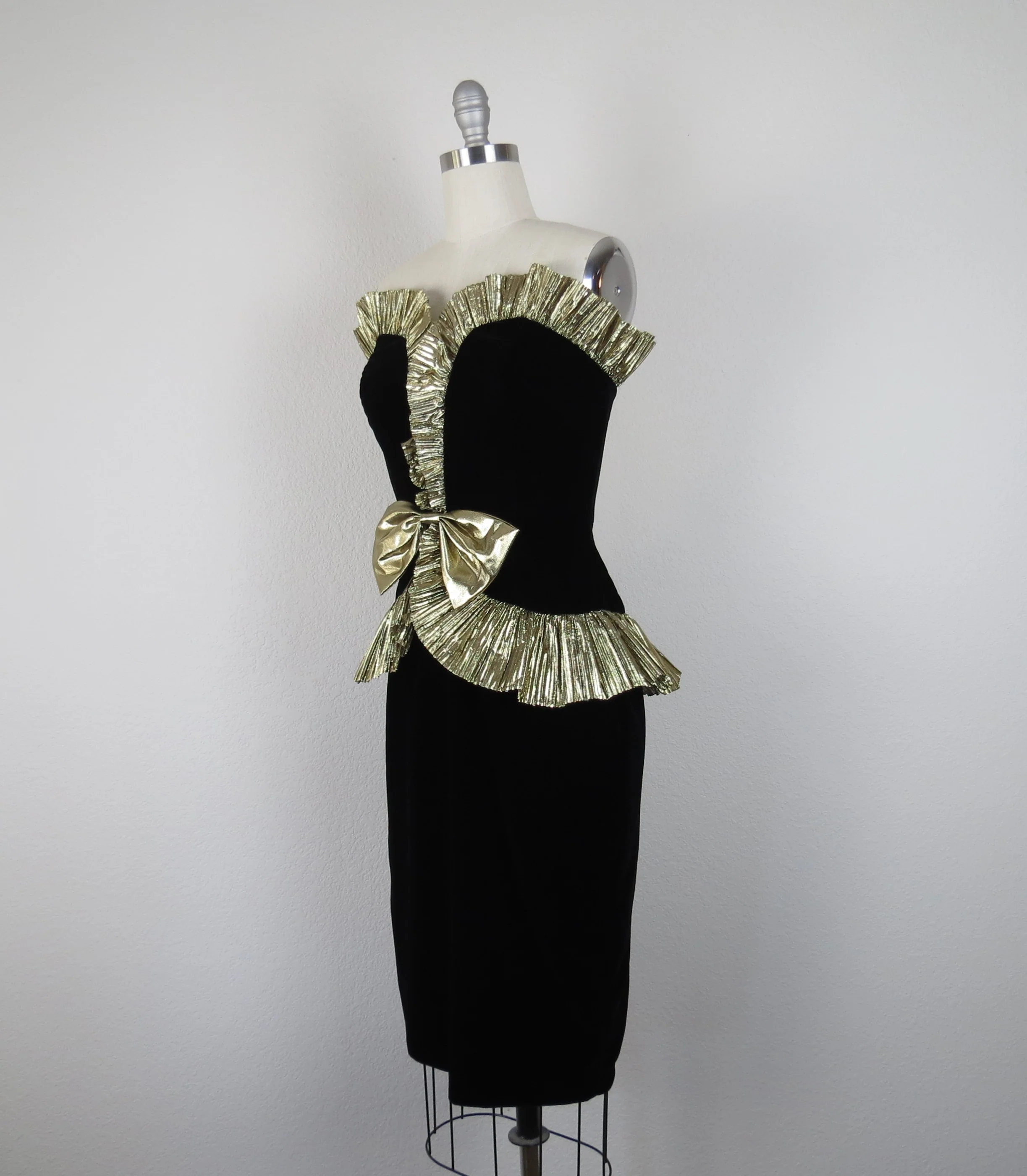 80s Strapless Cocktail Dress Deadstock Nwt Velvet Gold By Climax - Image 5
