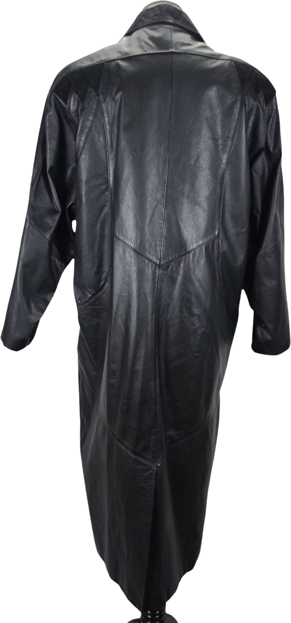 80s Strong Shoulder Boxy Long Leather Coat Wide Collar By Global Identity Giii - Image 2