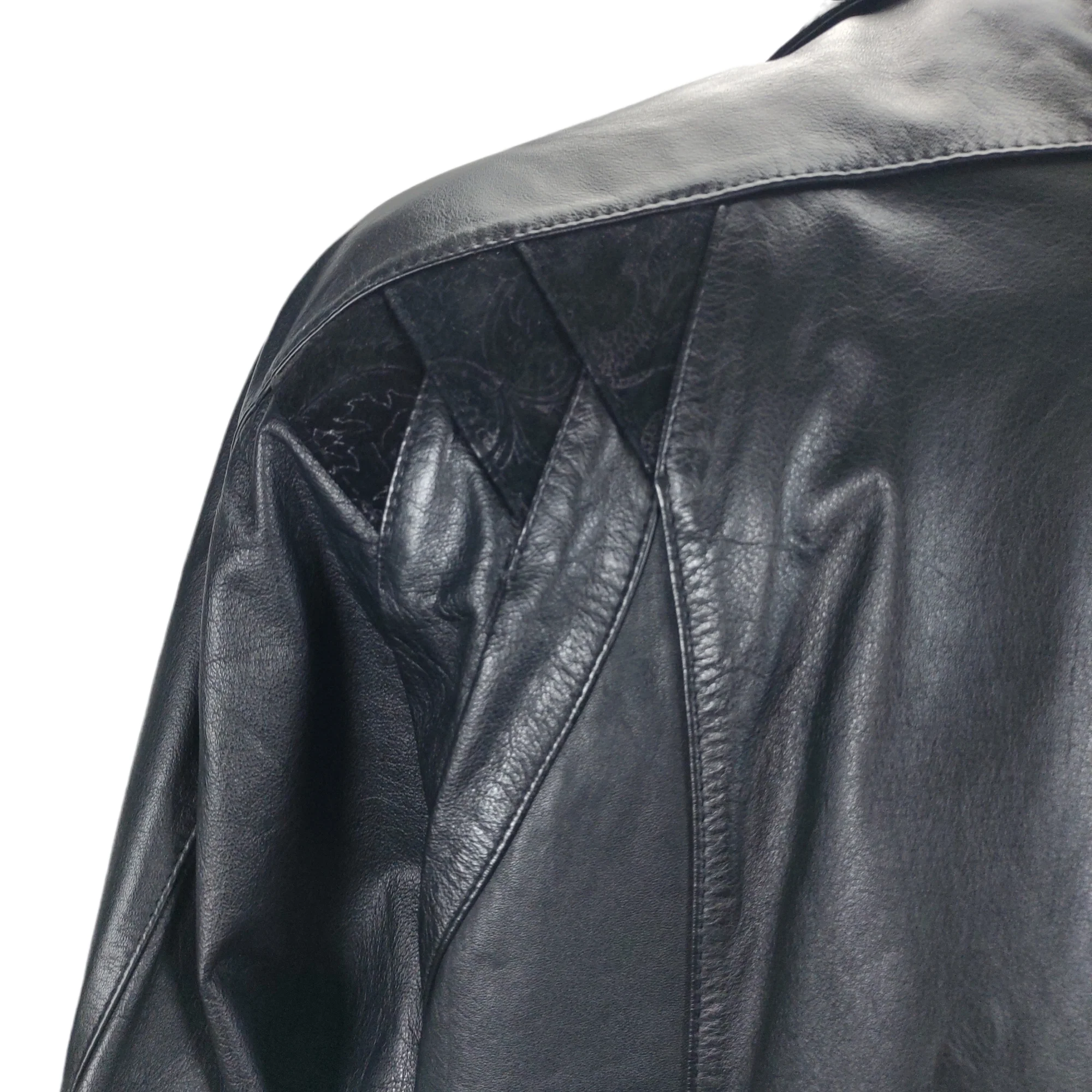 80s Strong Shoulder Boxy Long Leather Coat Wide Collar By Global Identity Giii - Image 7