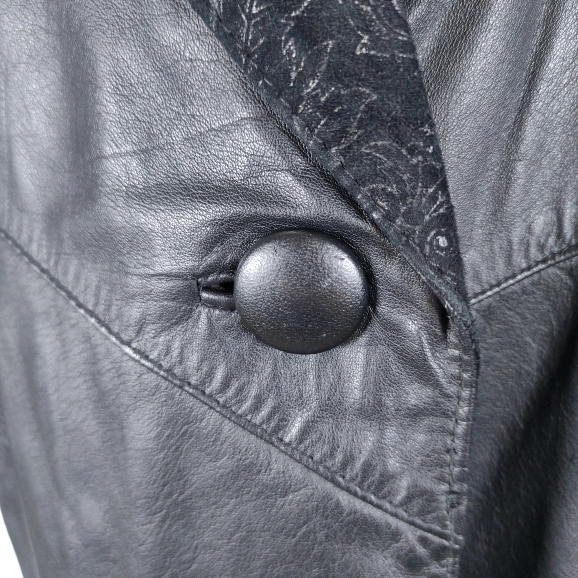 80s Strong Shoulder Boxy Long Leather Coat Wide Collar By Global Identity Giii - Image 9