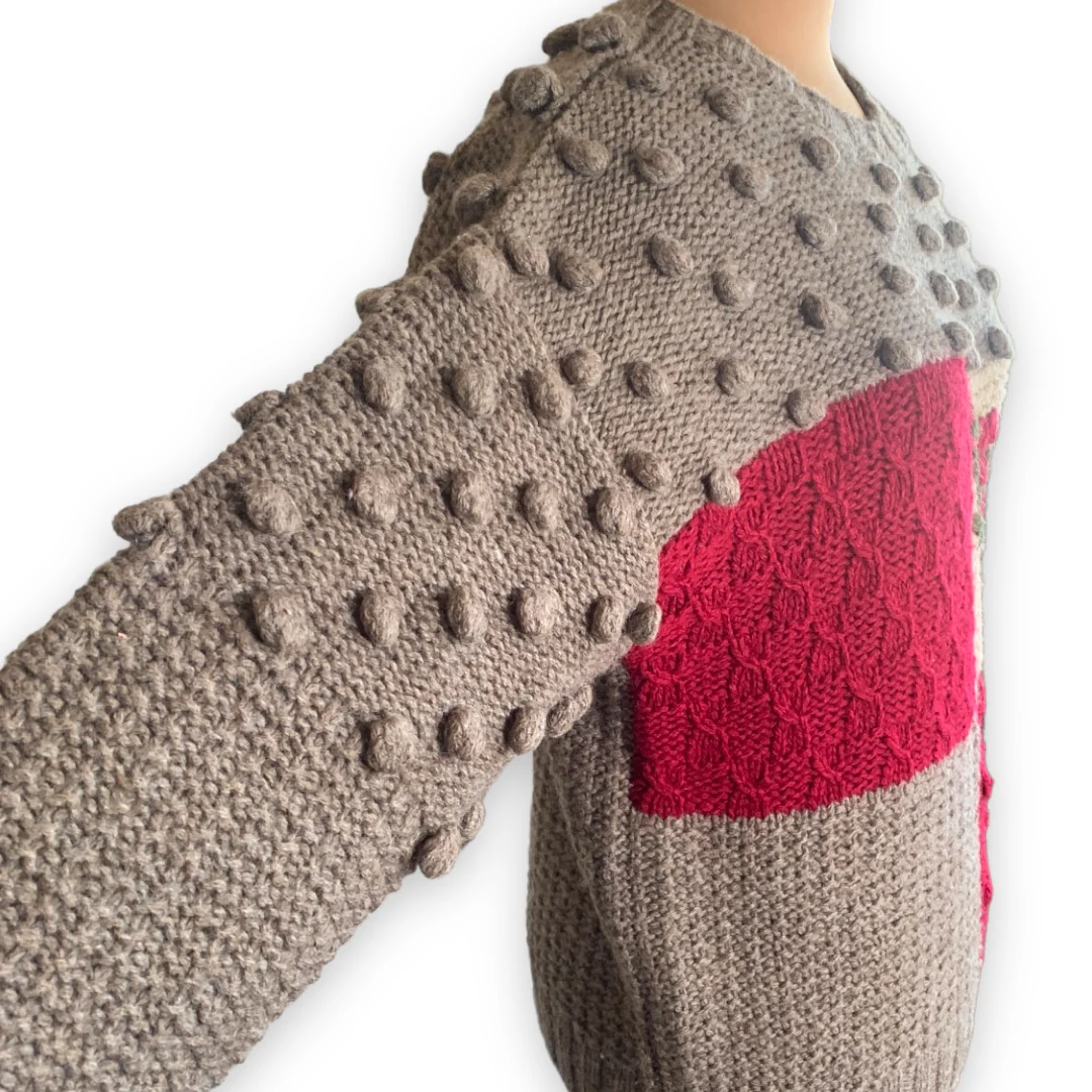 80s Sweater 3d Knit Colorblock Hand Embroidered By Components by Susan Bristol - Image 3