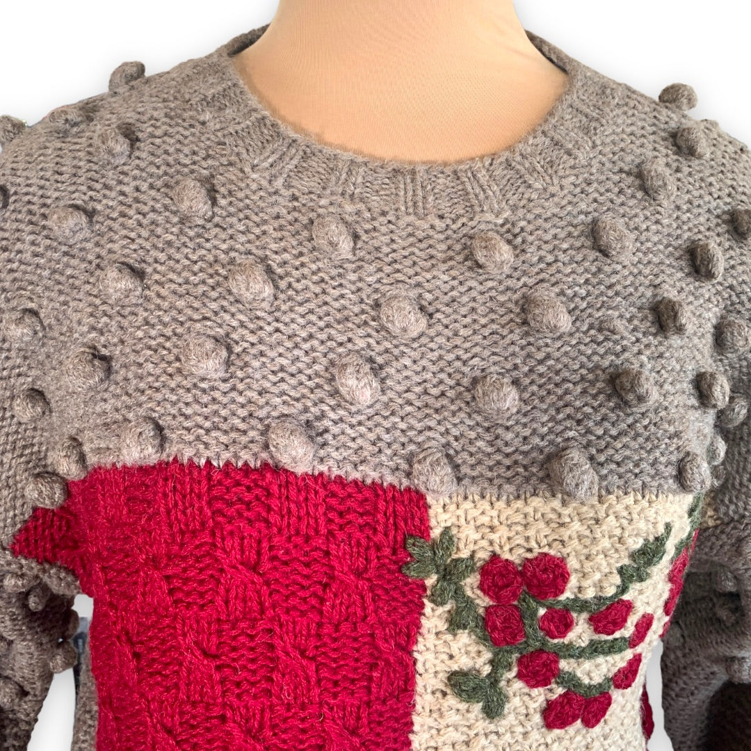 80s Sweater 3d Knit Colorblock Hand Embroidered By Components by Susan Bristol - Image 4