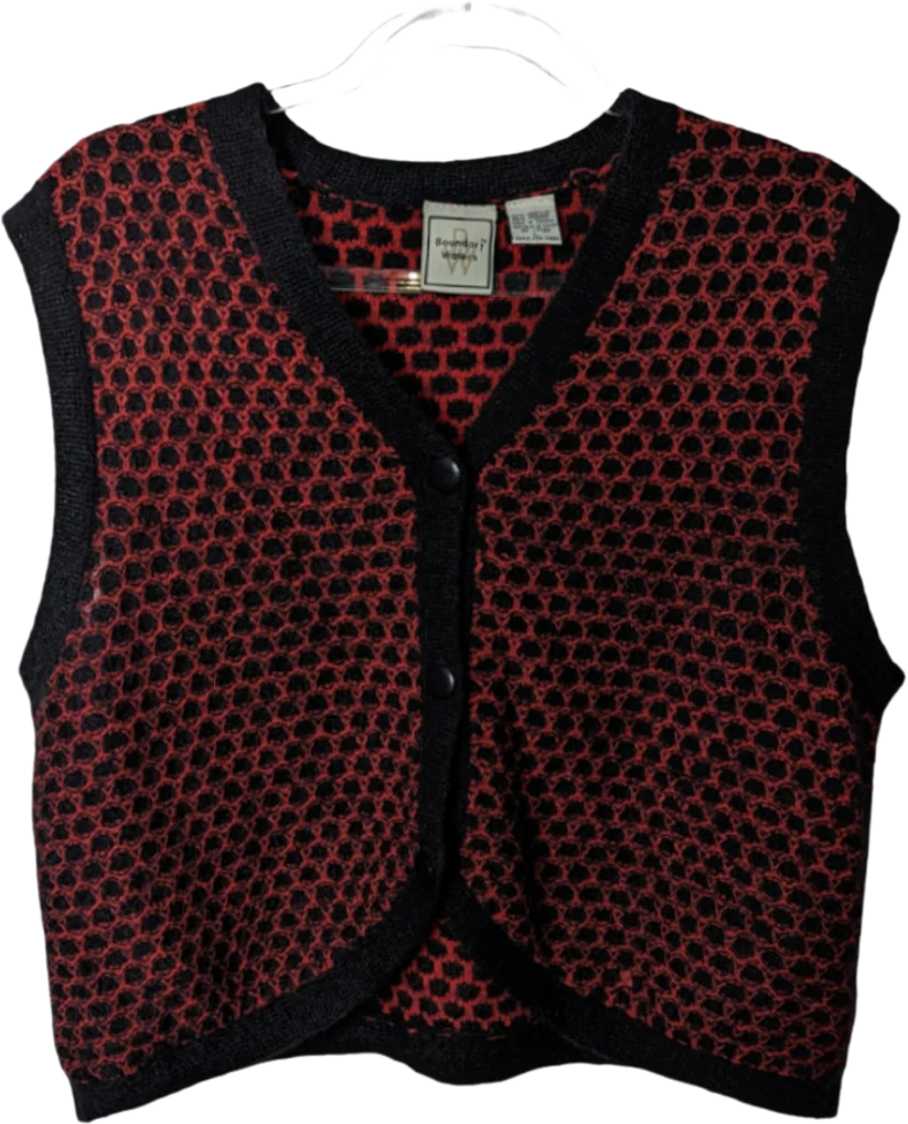 80s Sweater Vest Open Weave Black Red Acrylic Mohair By Boundary Waters