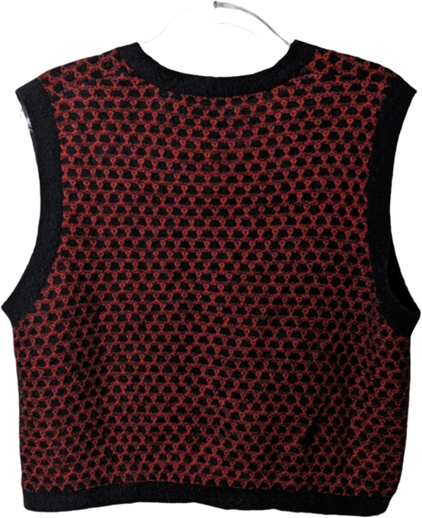 80s Sweater Vest Open Weave Black Red Acrylic Mohair By Boundary Waters - Image 2