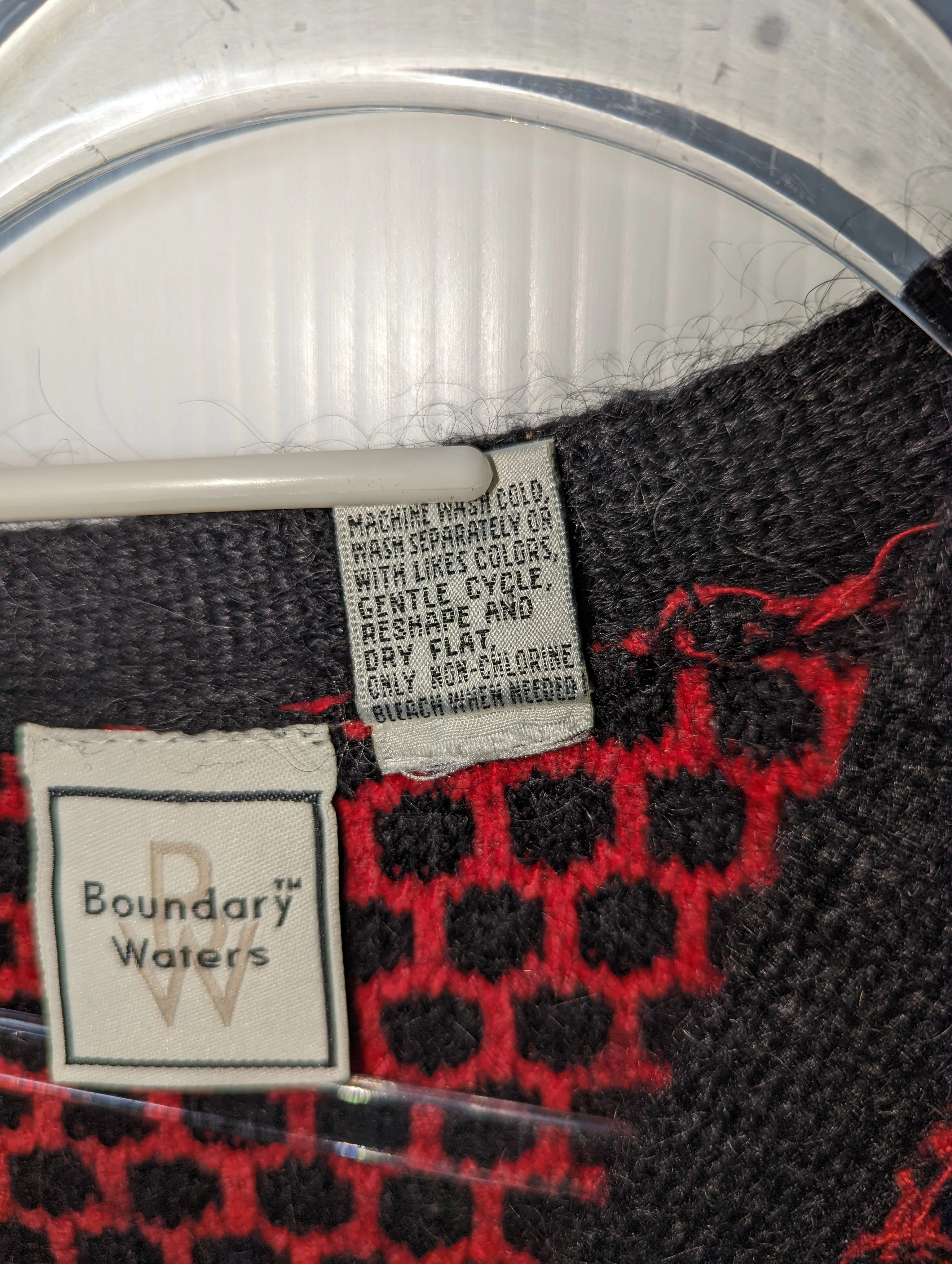 80s Sweater Vest Open Weave Black Red Acrylic Mohair By Boundary Waters - Image 3