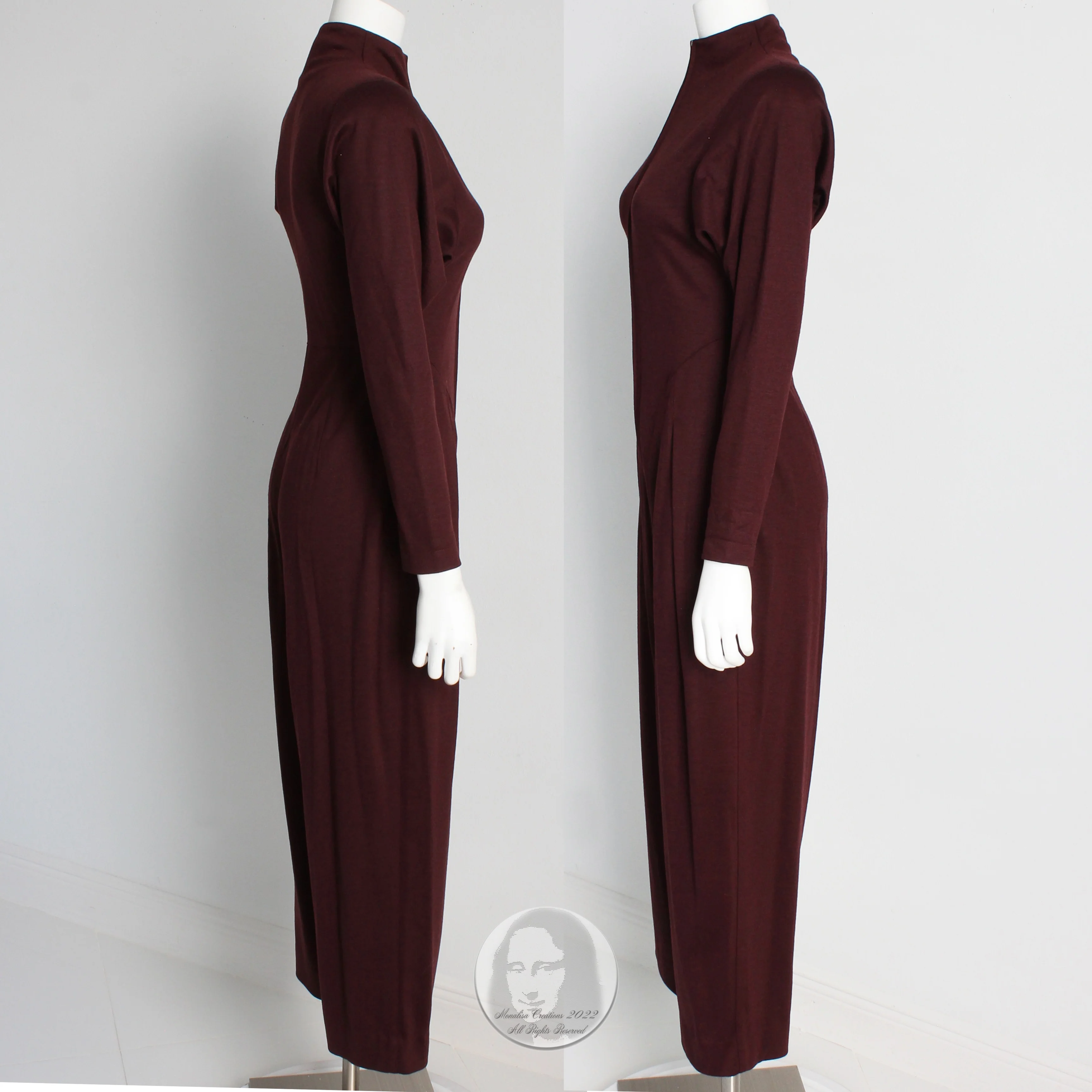 80s Swing Jacket And Jumpsuit Set Burgundy Wool Rare By Claude Montana - Image 11