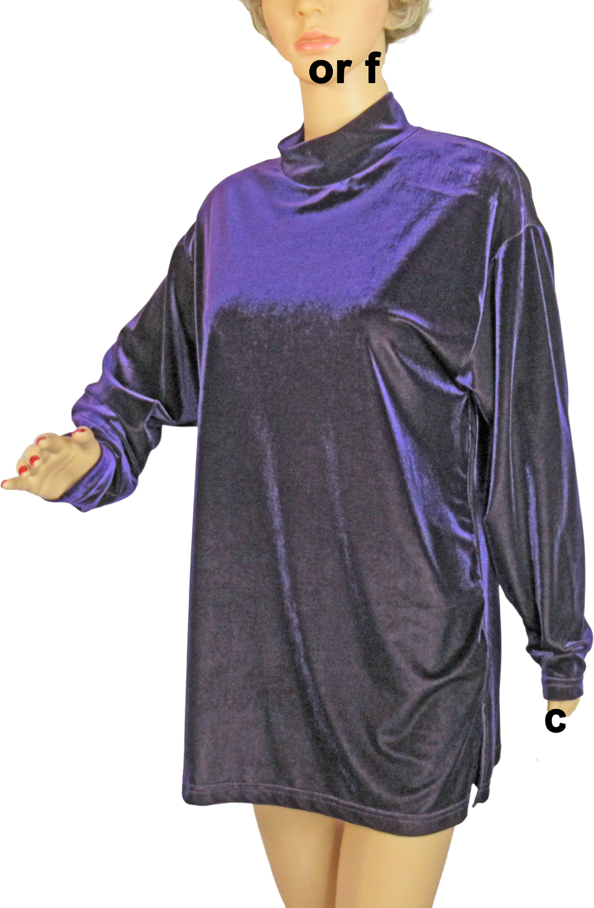 80s Sz Med Velveteen Pullover Tunic Length Top by Bechamel