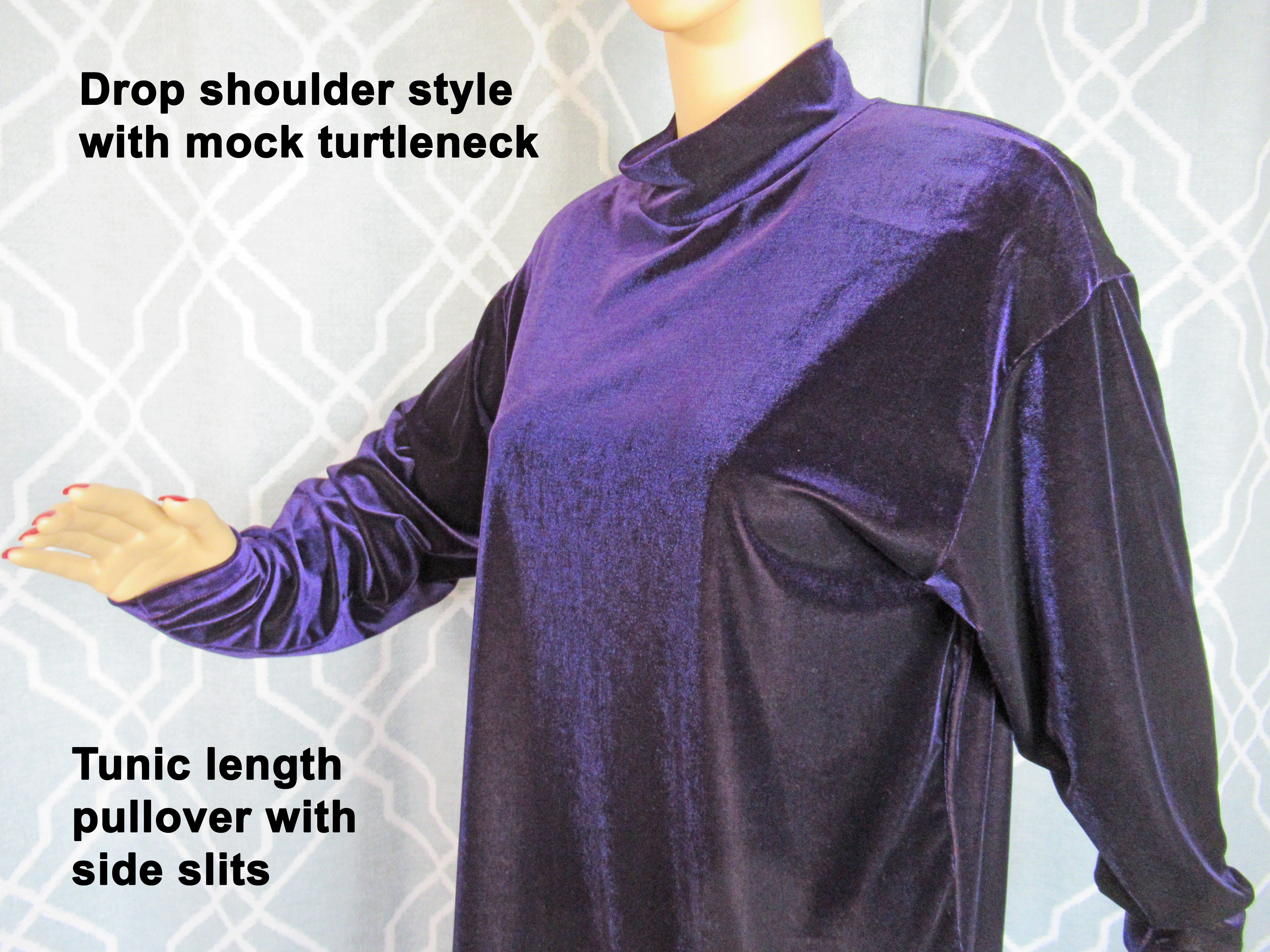 80s Sz Med Velveteen Pullover Tunic Length Top by Bechamel - Image 4