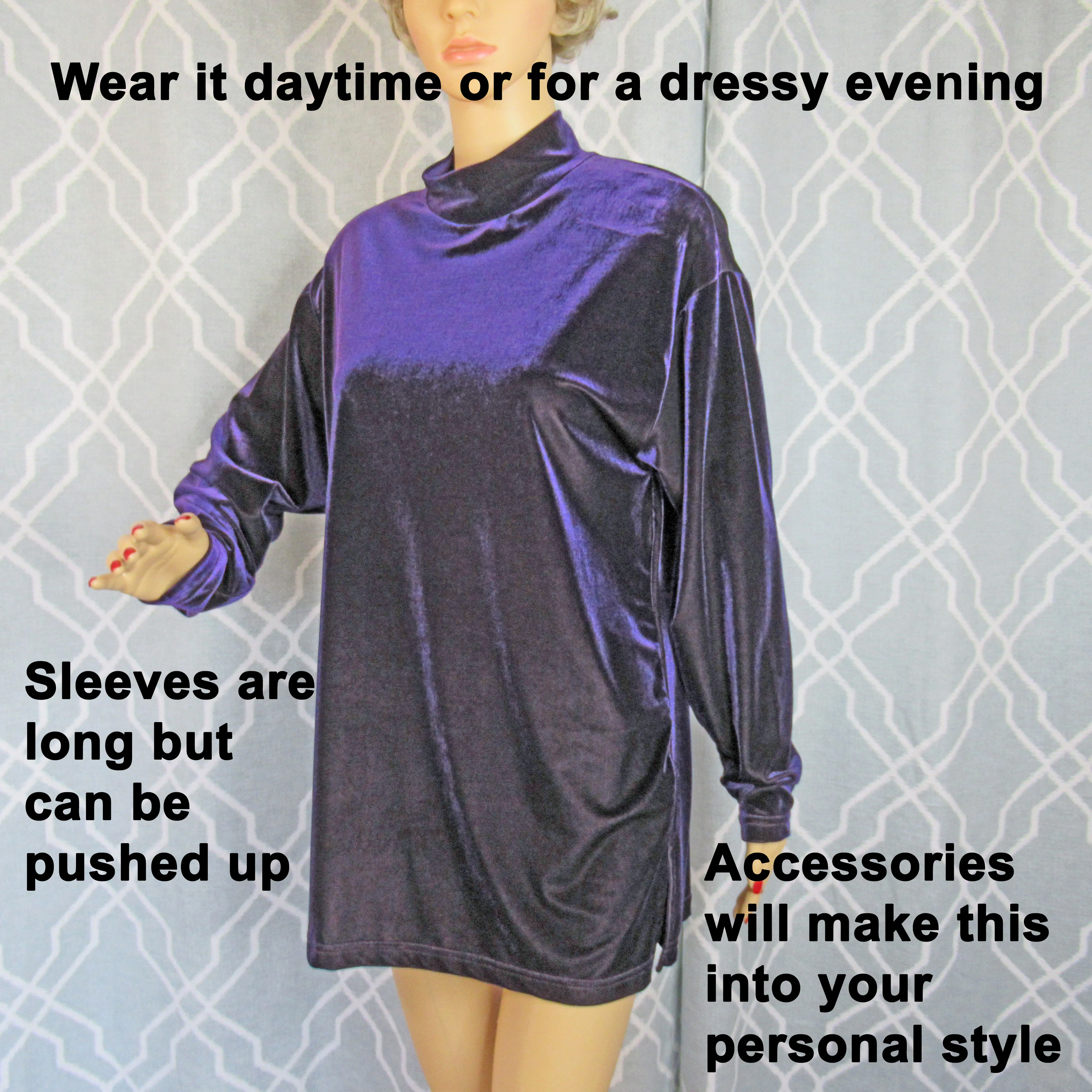 80s Sz Med Velveteen Pullover Tunic Length Top by Bechamel - Image 5