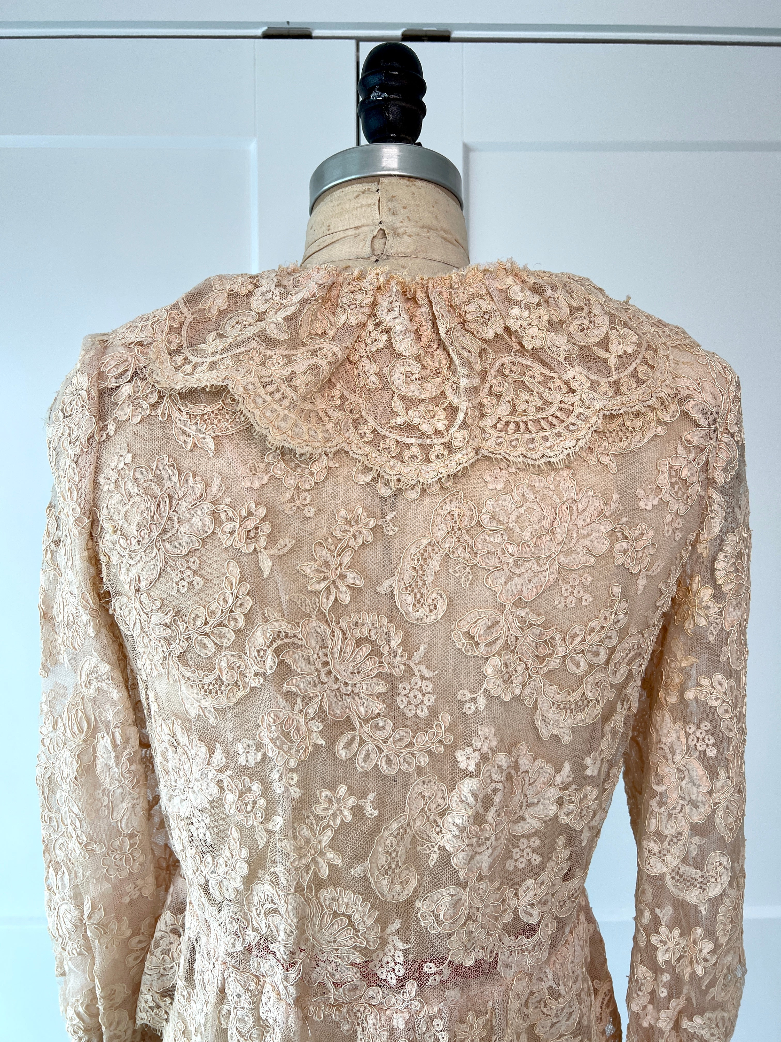 80s Tapestry Floral Lace And Mesh Blouse - Image 6