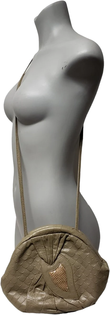80s Taupe Leather Pleated Shoulder Bag / Clutch By Fifth Avenue Handbags - Image 2