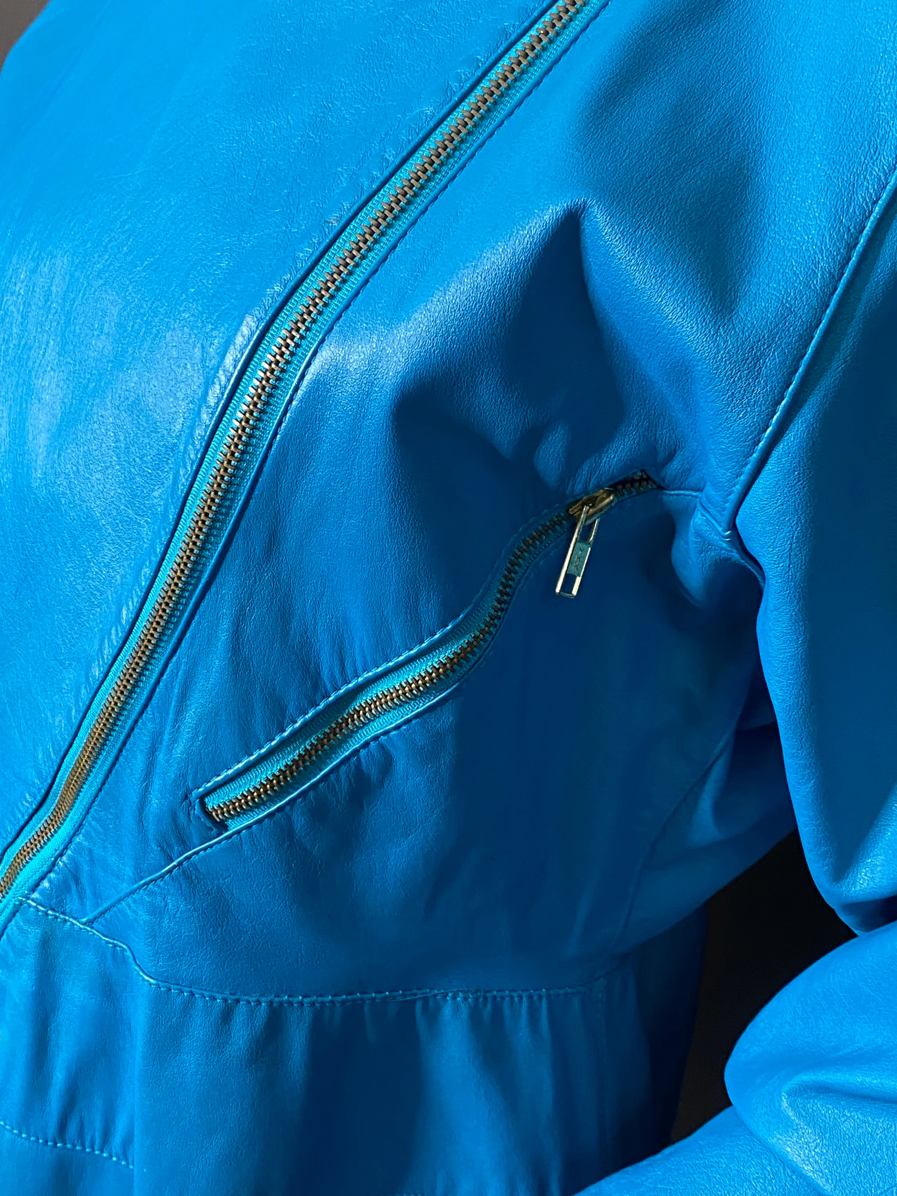 80s Teal Leather Biker Dress - Image 10
