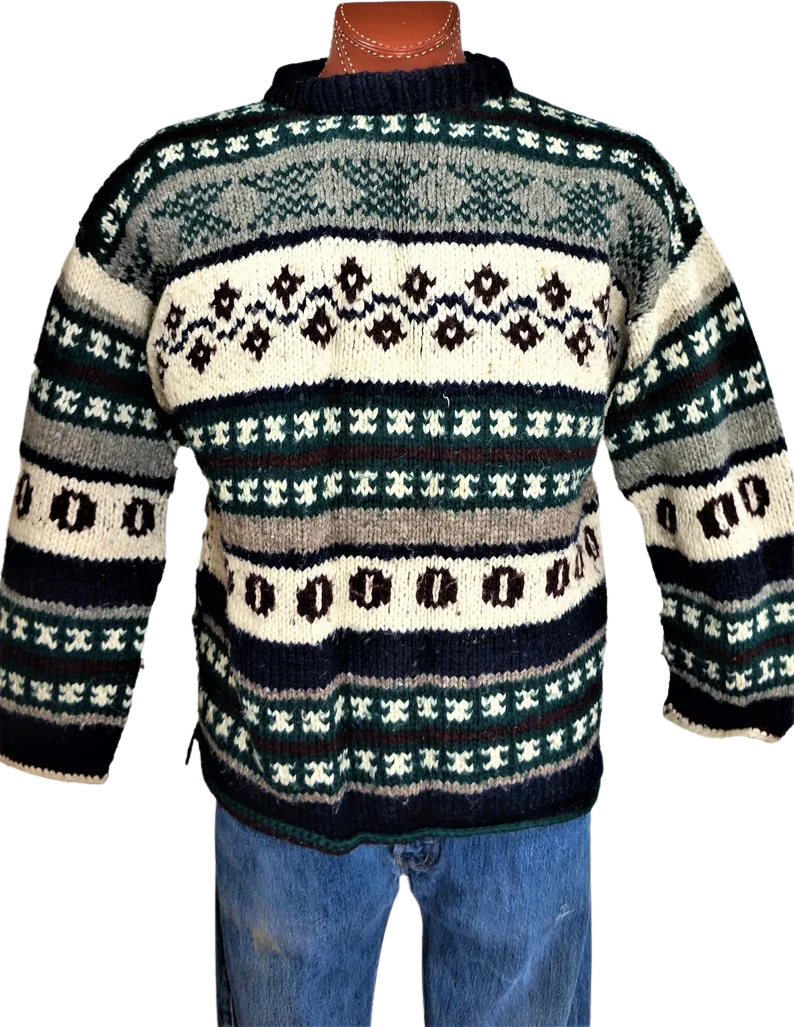 80s Thick Wool Hand Knit Alpaca Oversized Sweater A+ By Rey Wear Pure Wool South American Sweater - Image 2