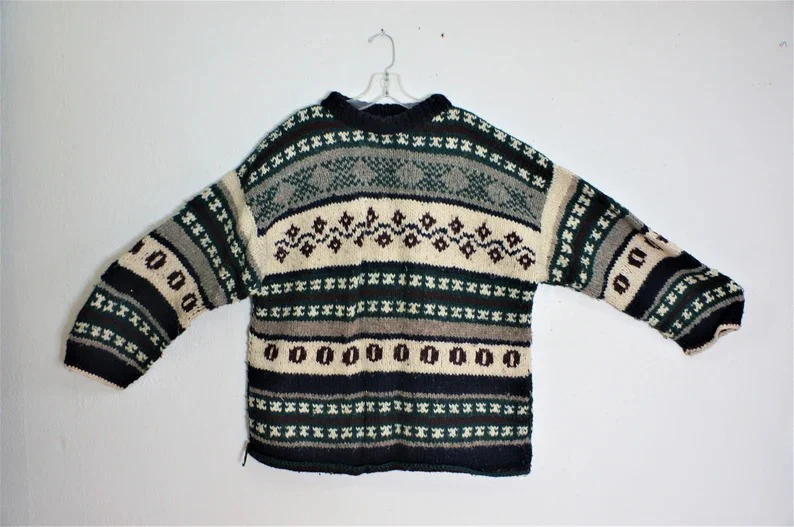 80s Thick Wool Hand Knit Alpaca Oversized Sweater A+ By Rey Wear Pure Wool South American Sweater - Image 3