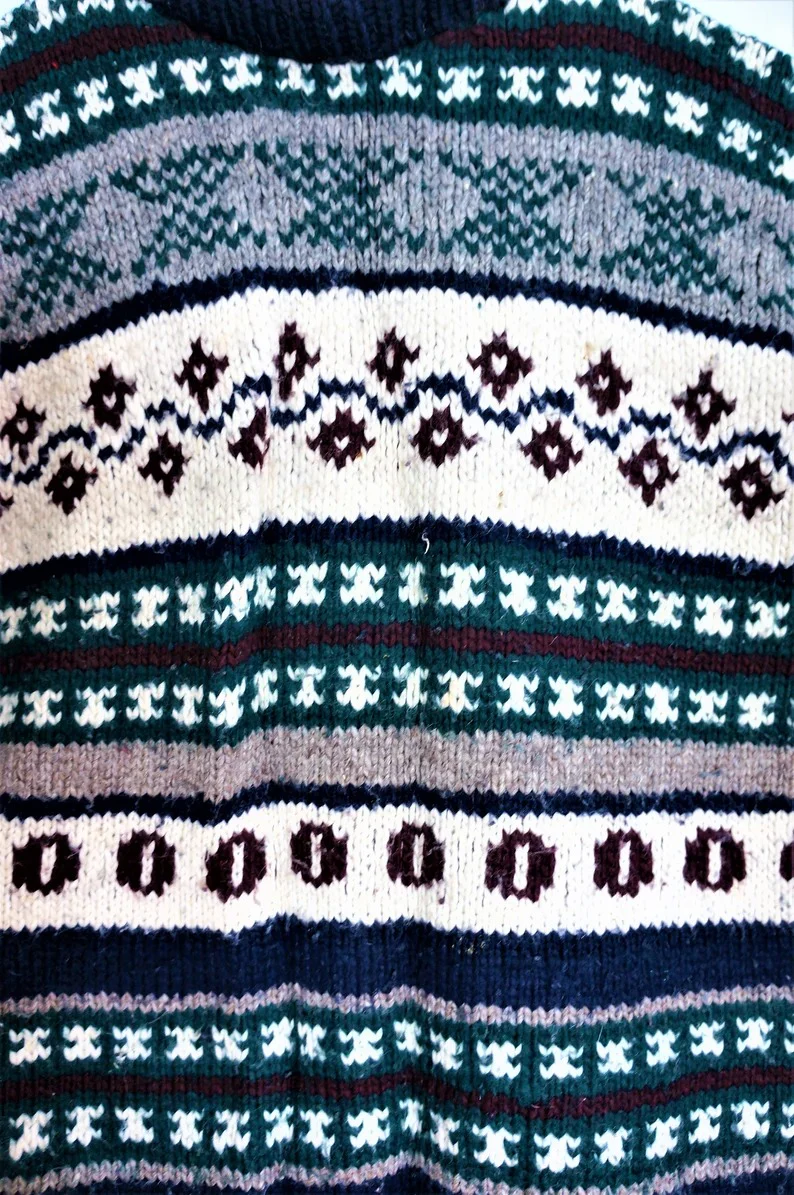 80s Thick Wool Hand Knit Alpaca Oversized Sweater A+ By Rey Wear Pure Wool South American Sweater - Image 4