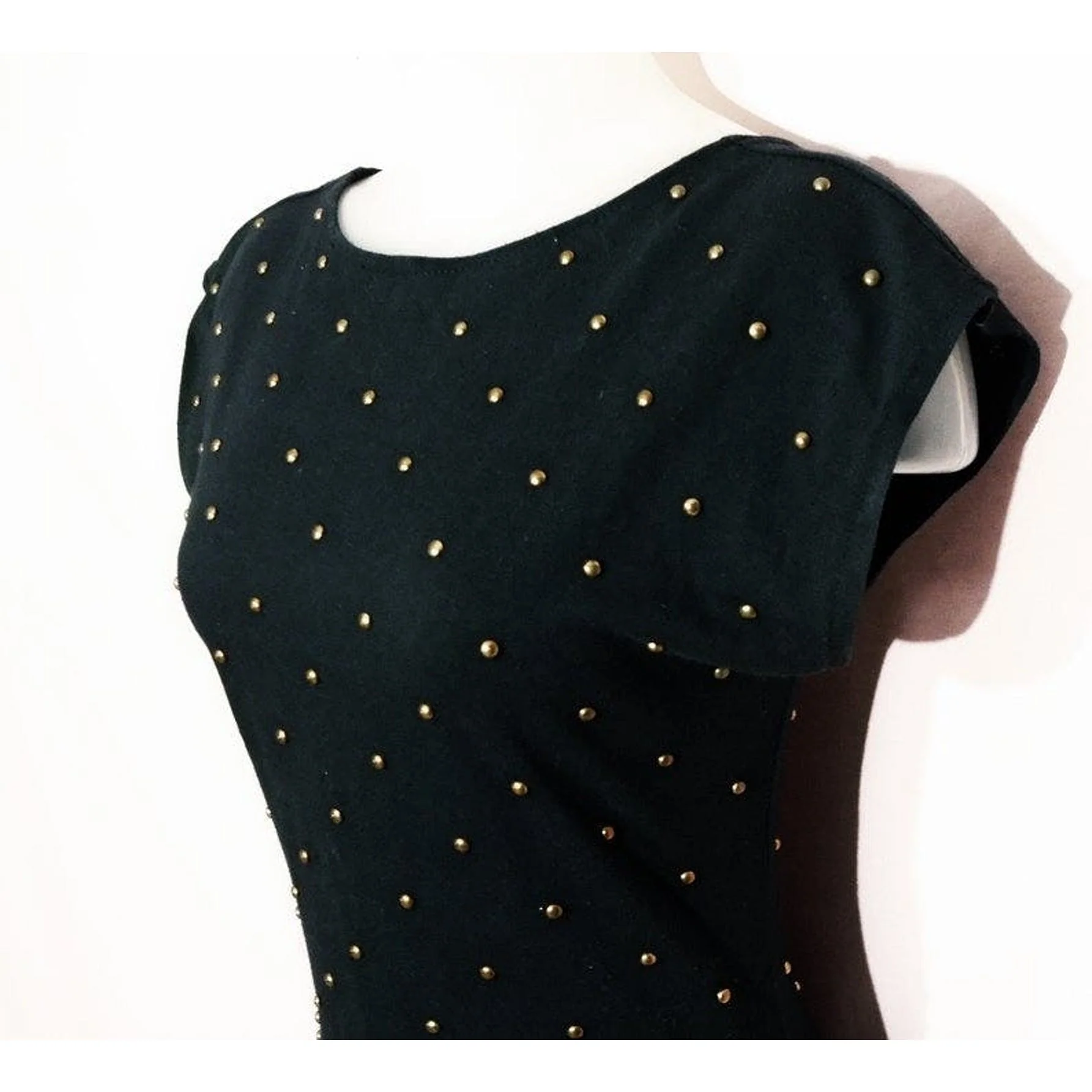 80s Tight Black Stud Dress, Low Back, Brass Grommets By Hearts - Image 4