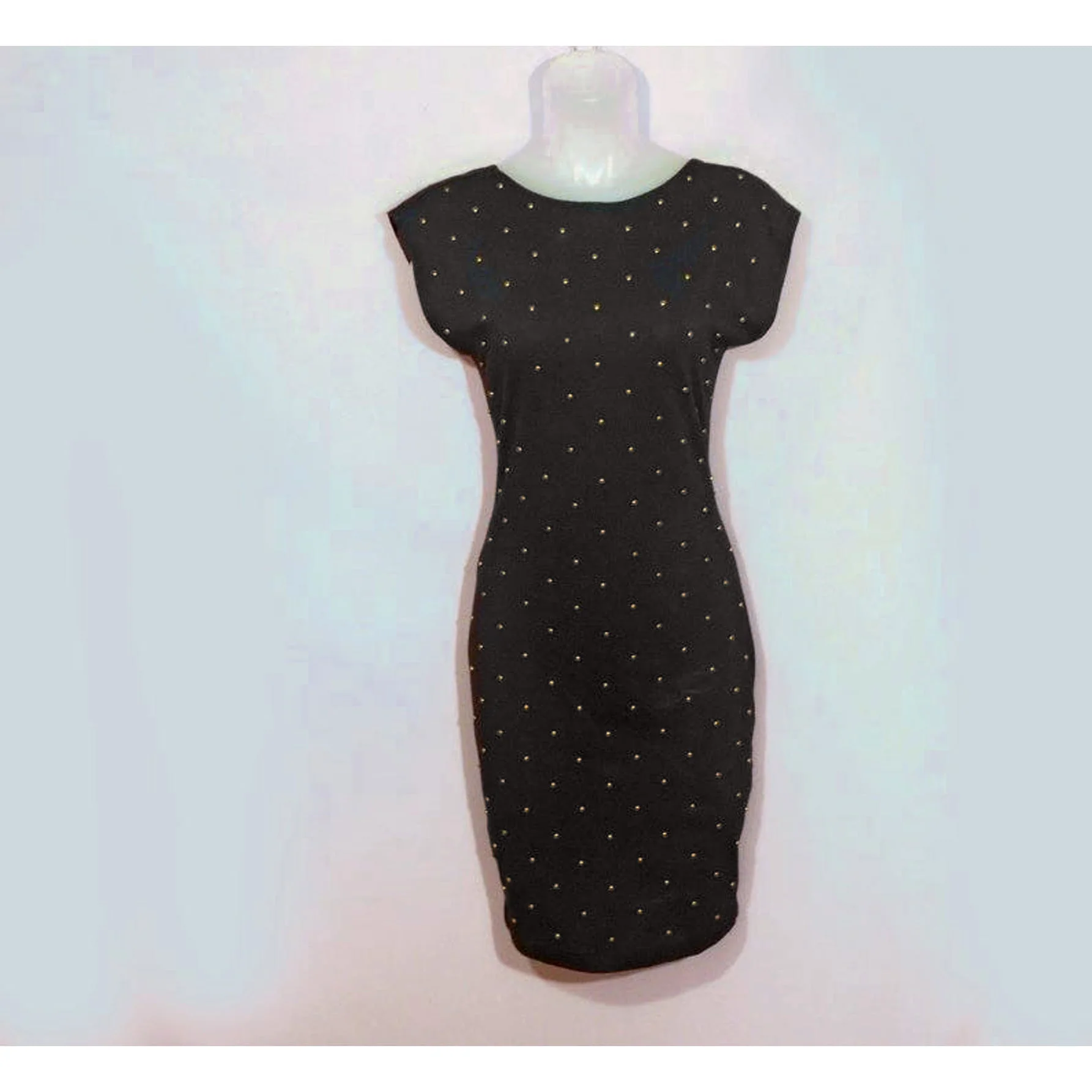 80s Tight Black Stud Dress, Low Back, Brass Grommets By Hearts - Image 6
