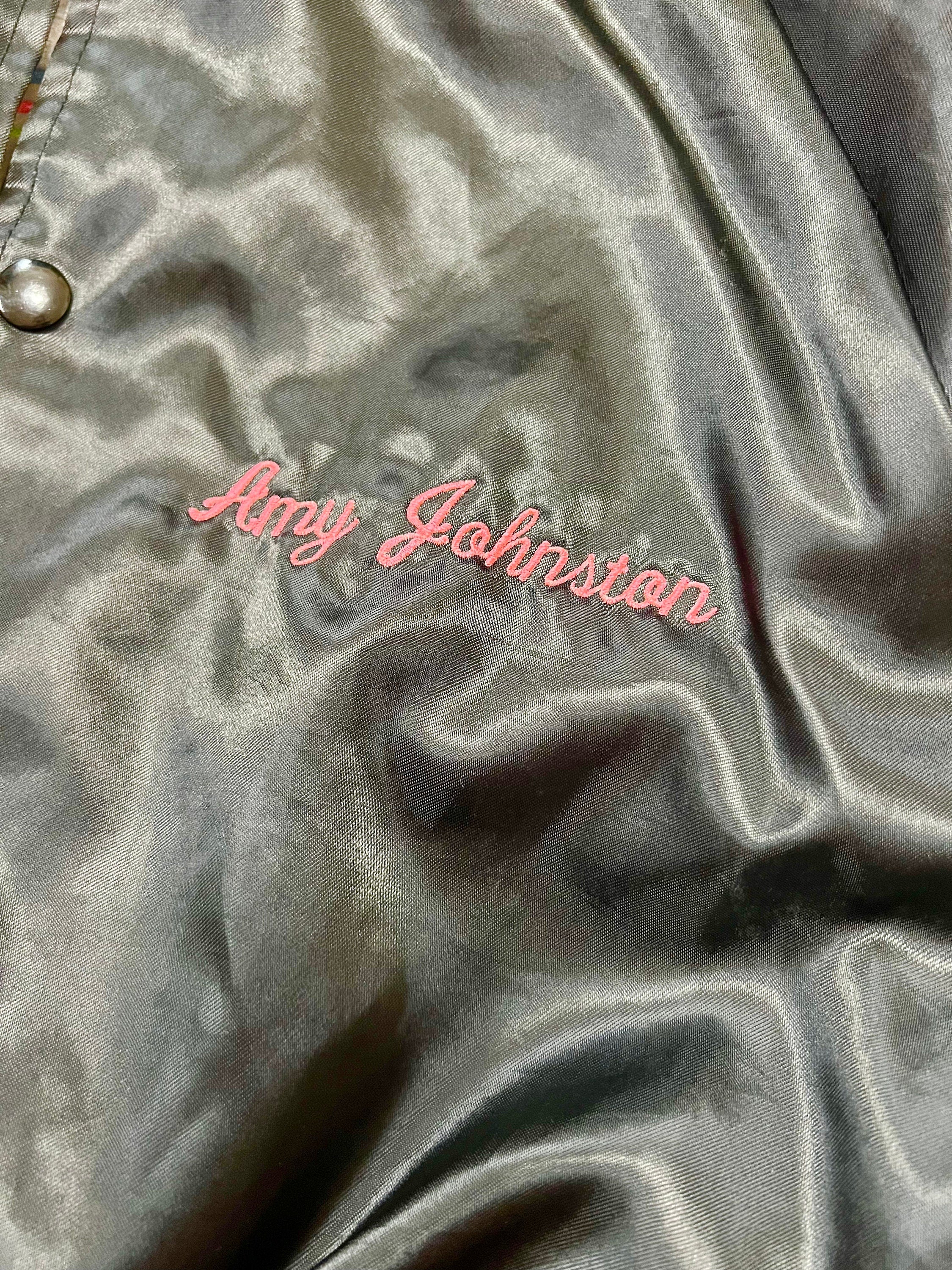 80s Time Out Graphics Neon Embroidered Black Satin Jacket - Image 9