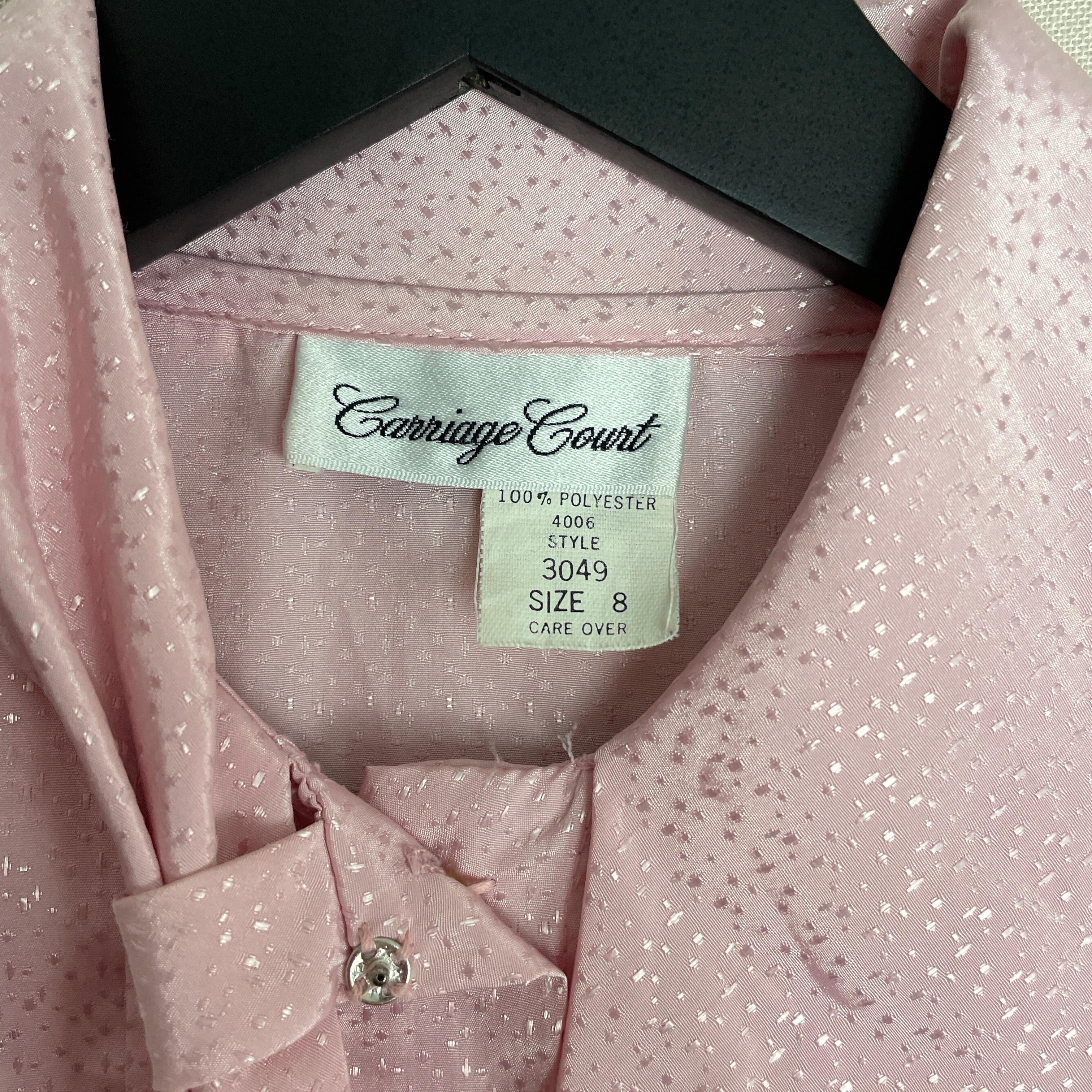 80s Top Size 8 Pink Pastel Jacquard Secretary Blouse By Carriage Court - Image 10