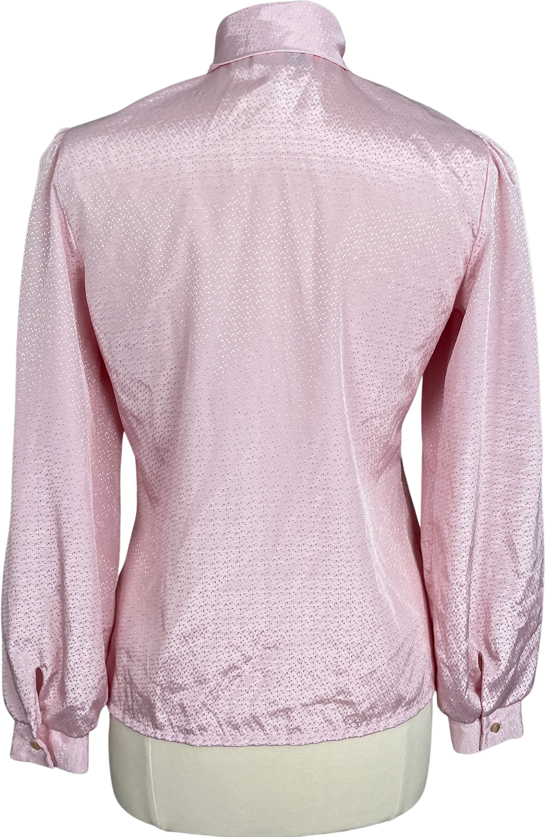 80s Top Size 8 Pink Pastel Jacquard Secretary Blouse By Carriage Court - Image 2