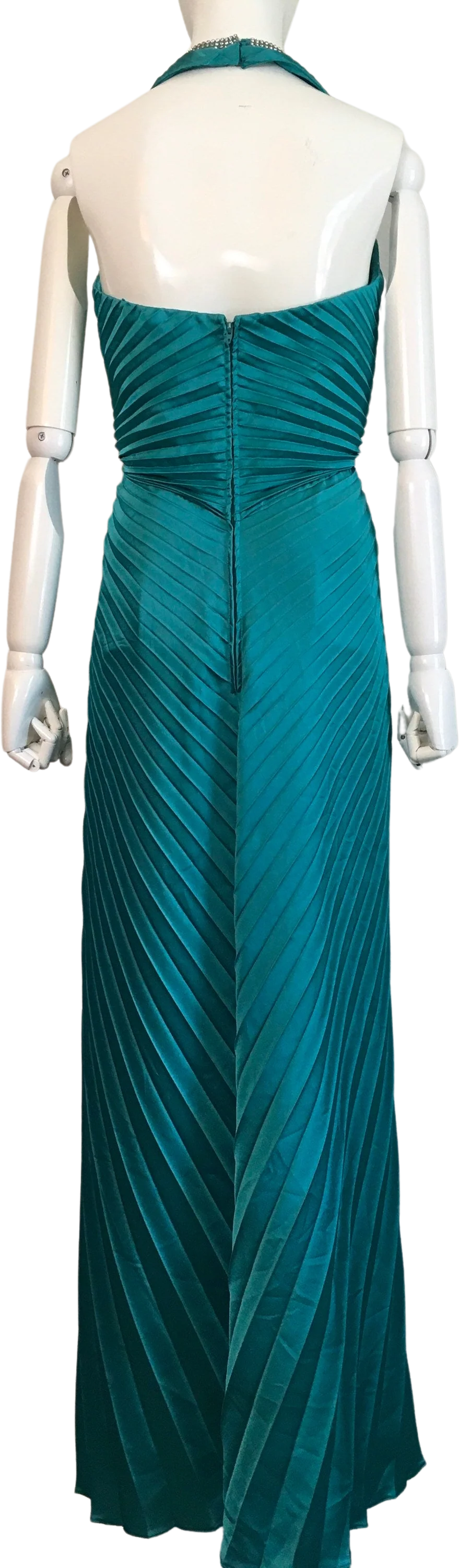 80s Teal Evening Gown With Rhinestone Neckline by Lillie Rubin - Image 2